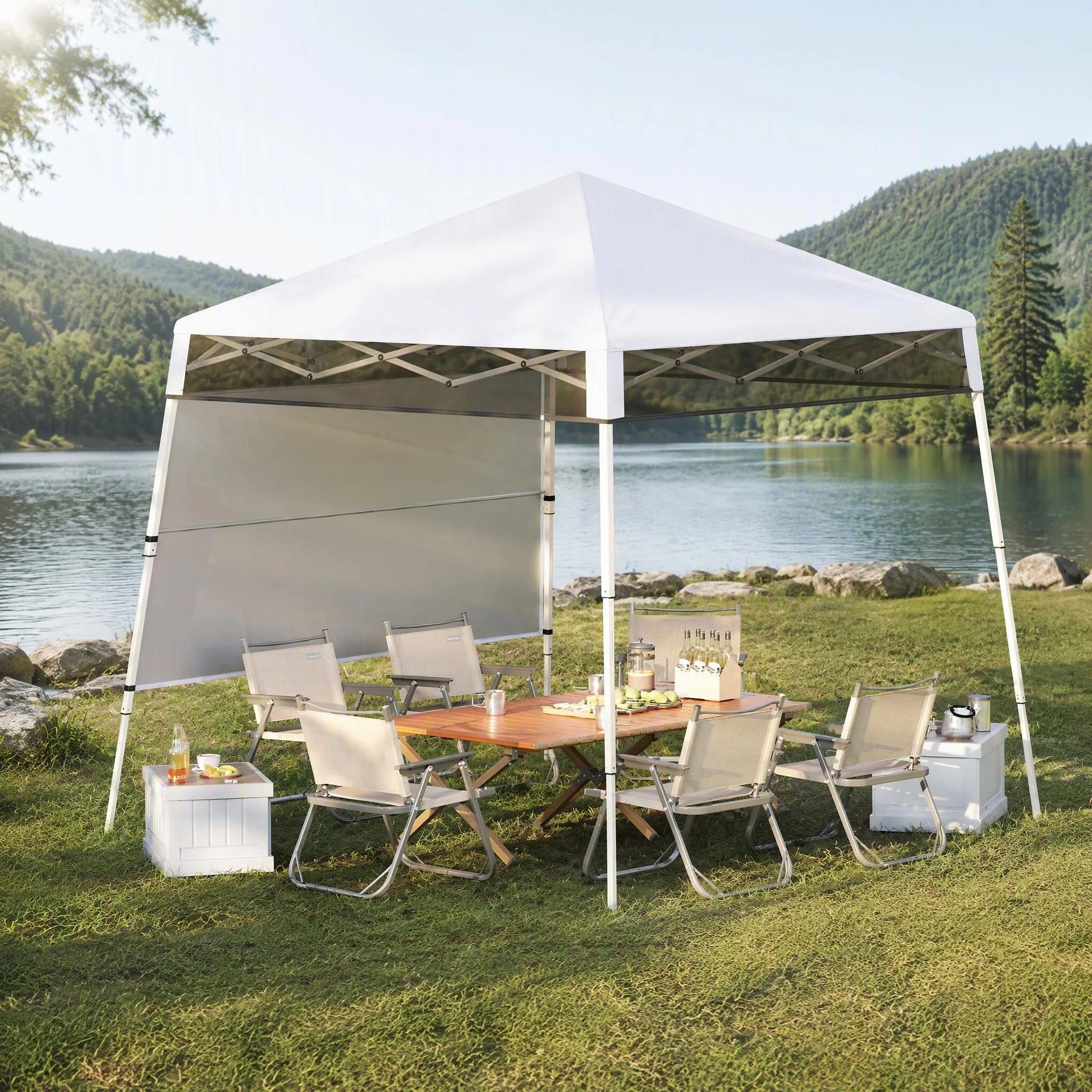 6 Costway 2.1x2.1M Pop Up Canopy Tent Sun Shelter Center Lock Half Sidewall - White, 6 of 6