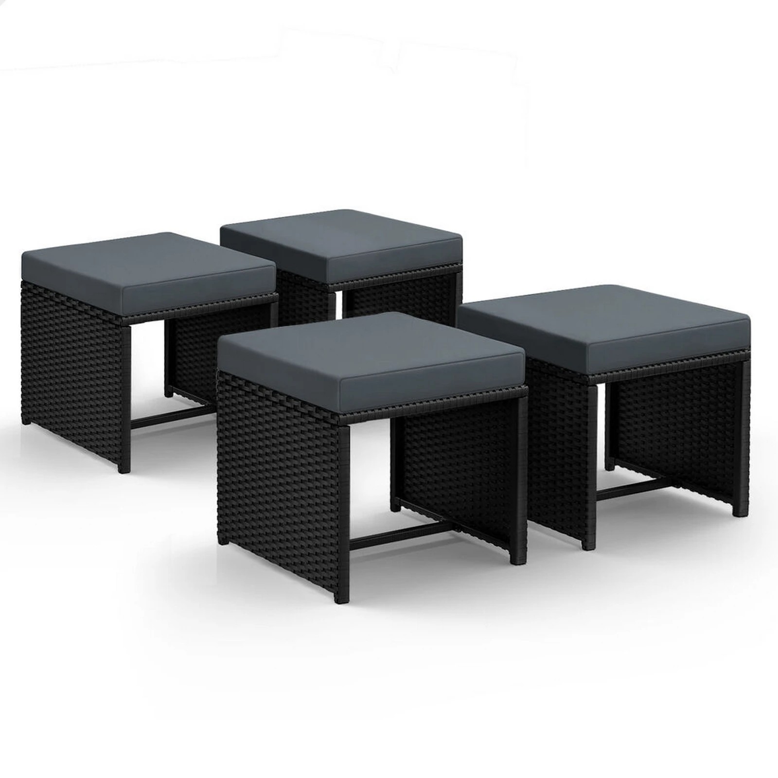 1 Alfordson Outdoor Patio Set 4 PCS Ottoman Wicker Garden Furniture - Brown, 1 of 9