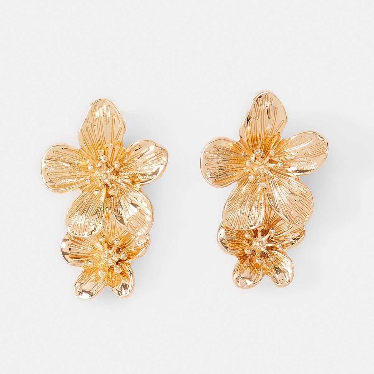 1 Flower Drop Earrings - Gold Tone Gold, 1 of 5