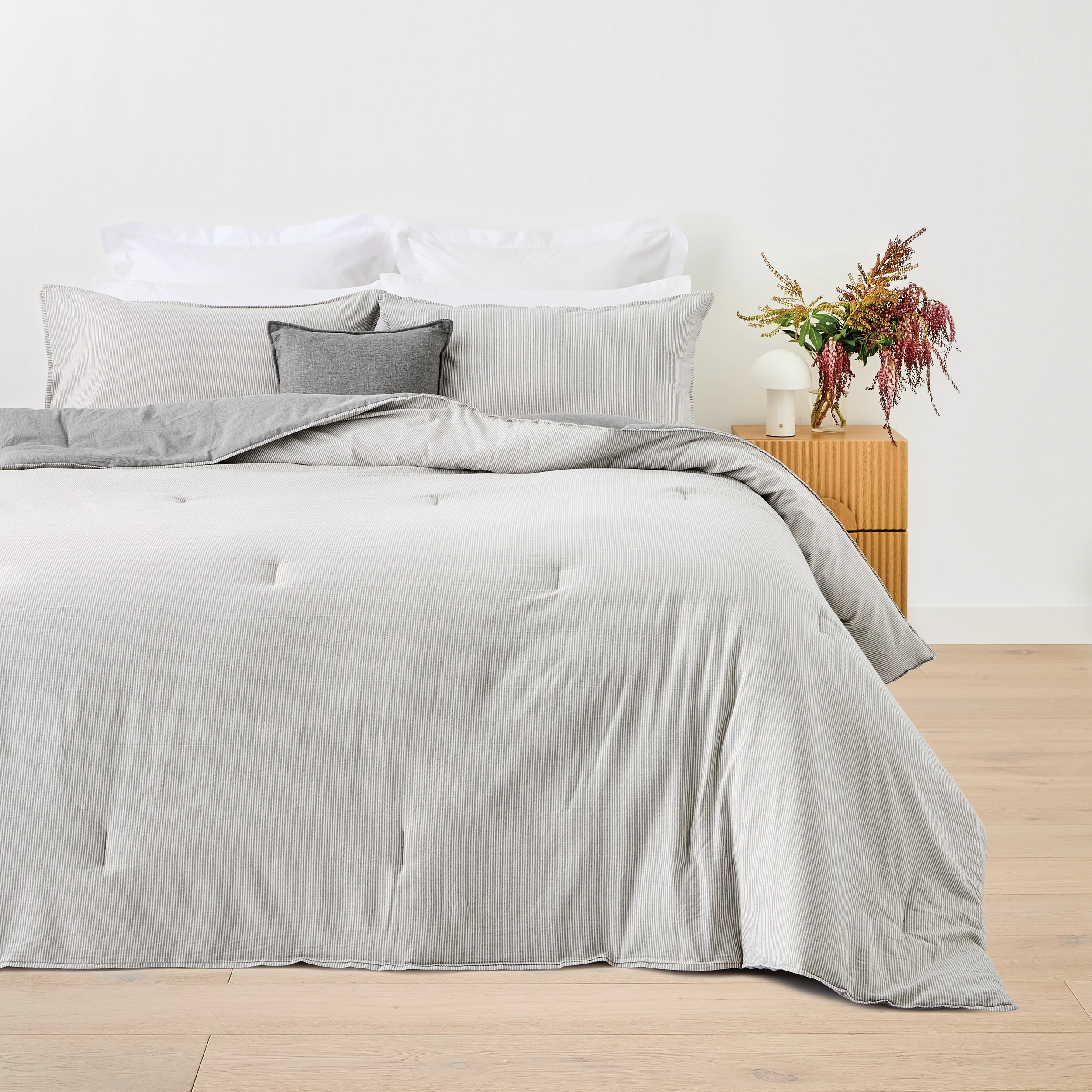 1 Stripe Cotton Cover Reversible Comforter Set - King Bed, 1 of 7