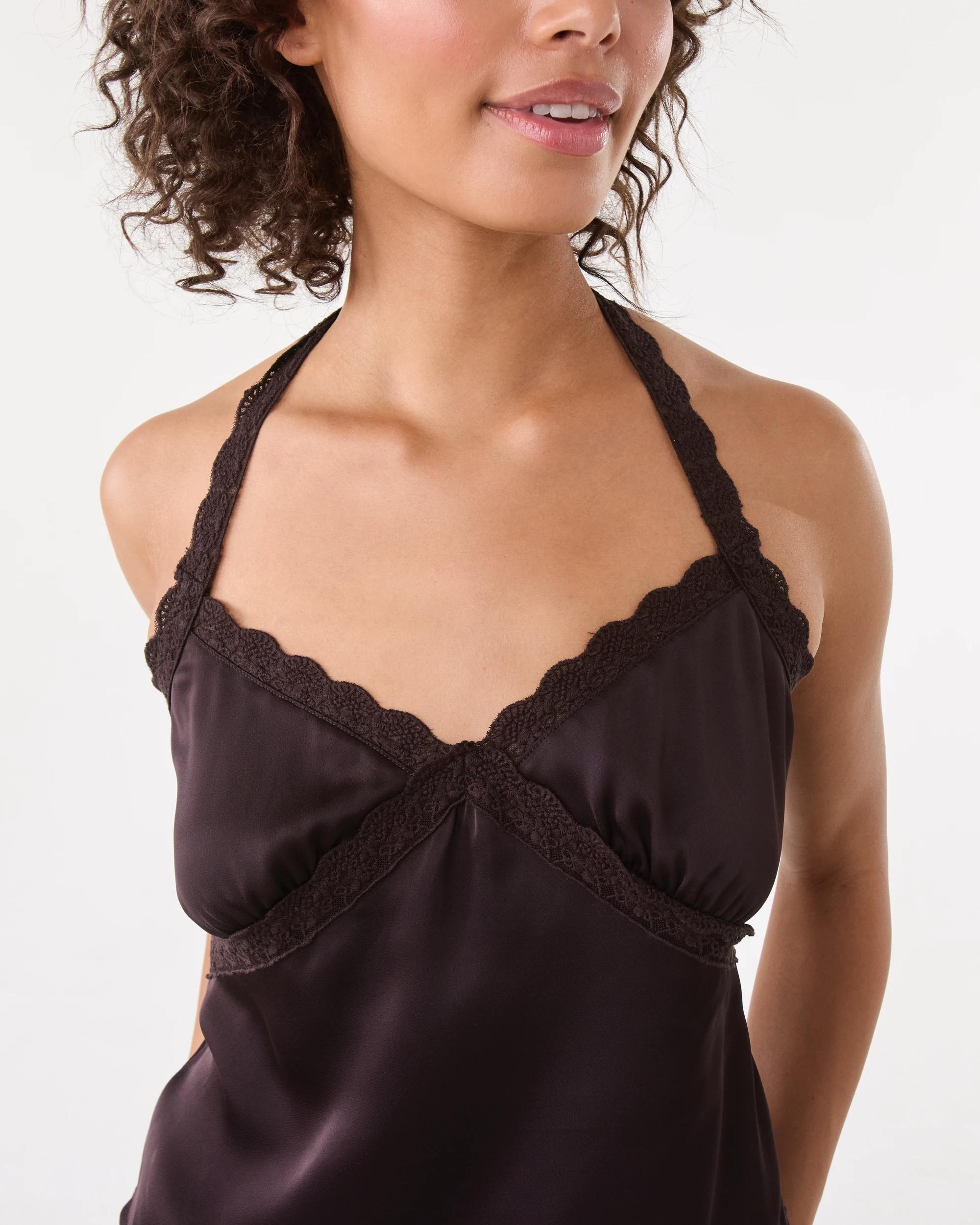 8 Sleeveless Satin Lace Trim Top Choc Plum, 8 of 10