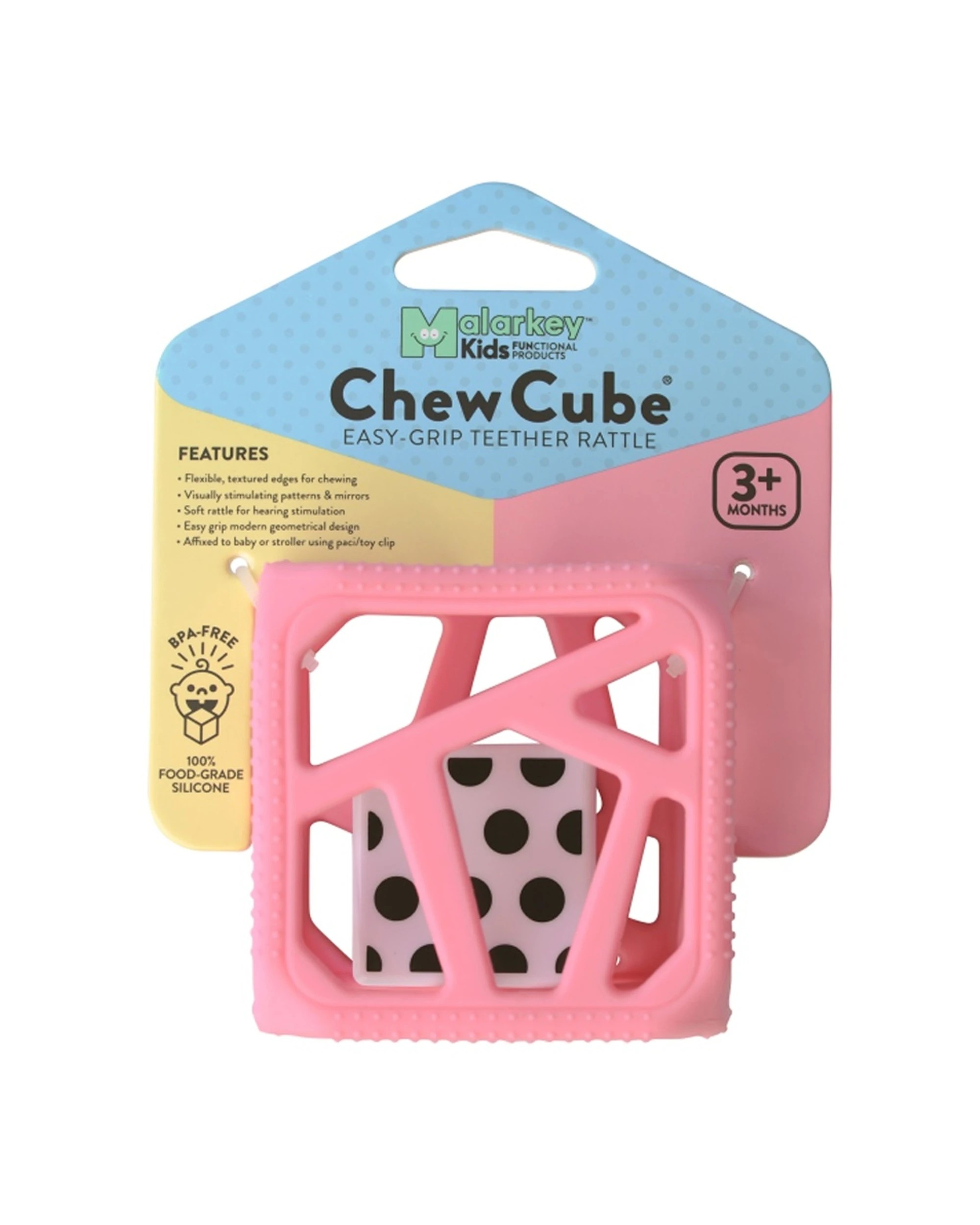 3 Malarkey Kids Chew Cube Easy-Grip Silicone Teether Rattle Baby Toy - Pink, 3 of 4