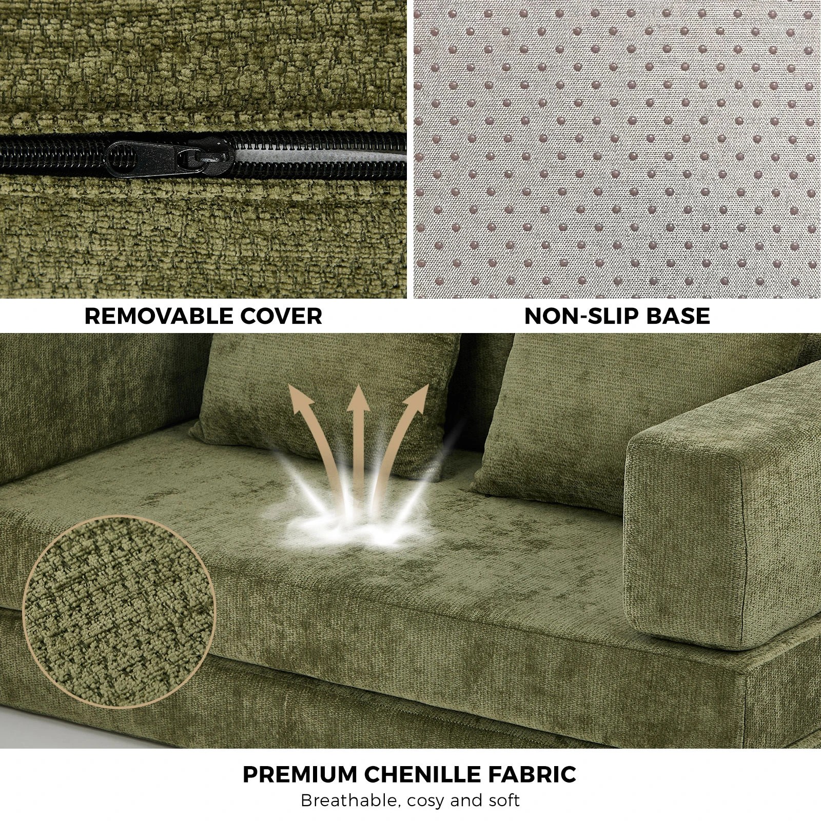 9 Oikiture Convertible LOFT Sofa Bed Sleeper Pull Out Couch Futon Chenille - Green, 9 of 10
