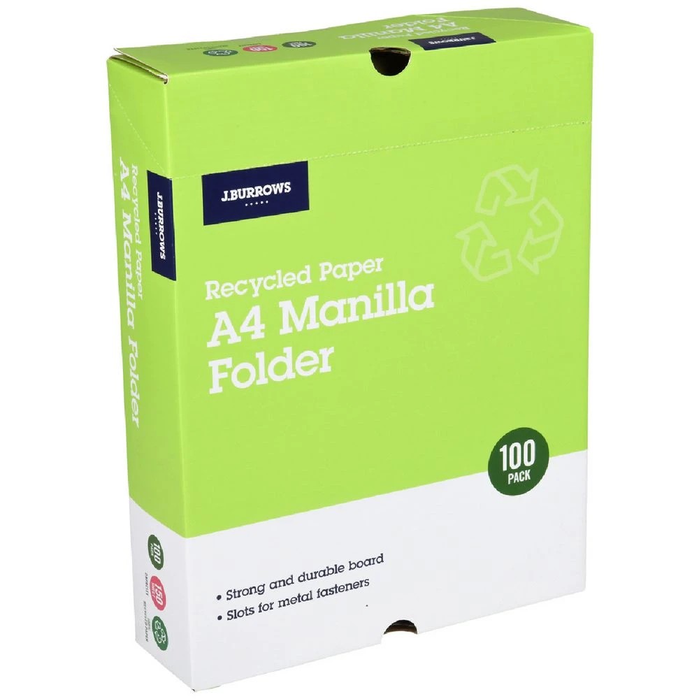 1 J.Burrows A4 Manila Folders 100 Pack Buff, 1 of 2