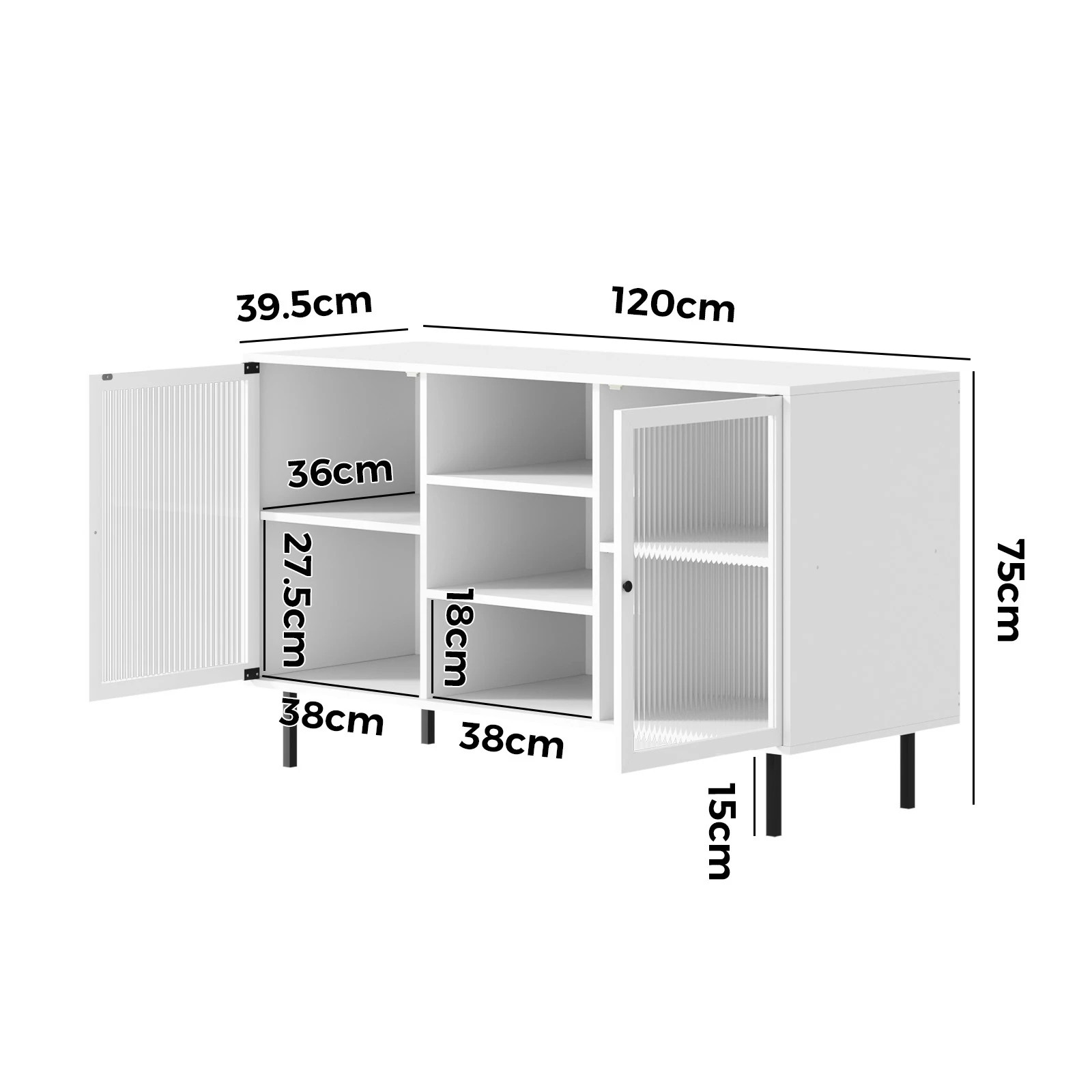 9 Oikiture Sideboard Buffet Glass Door
 - White, 9 of 10
