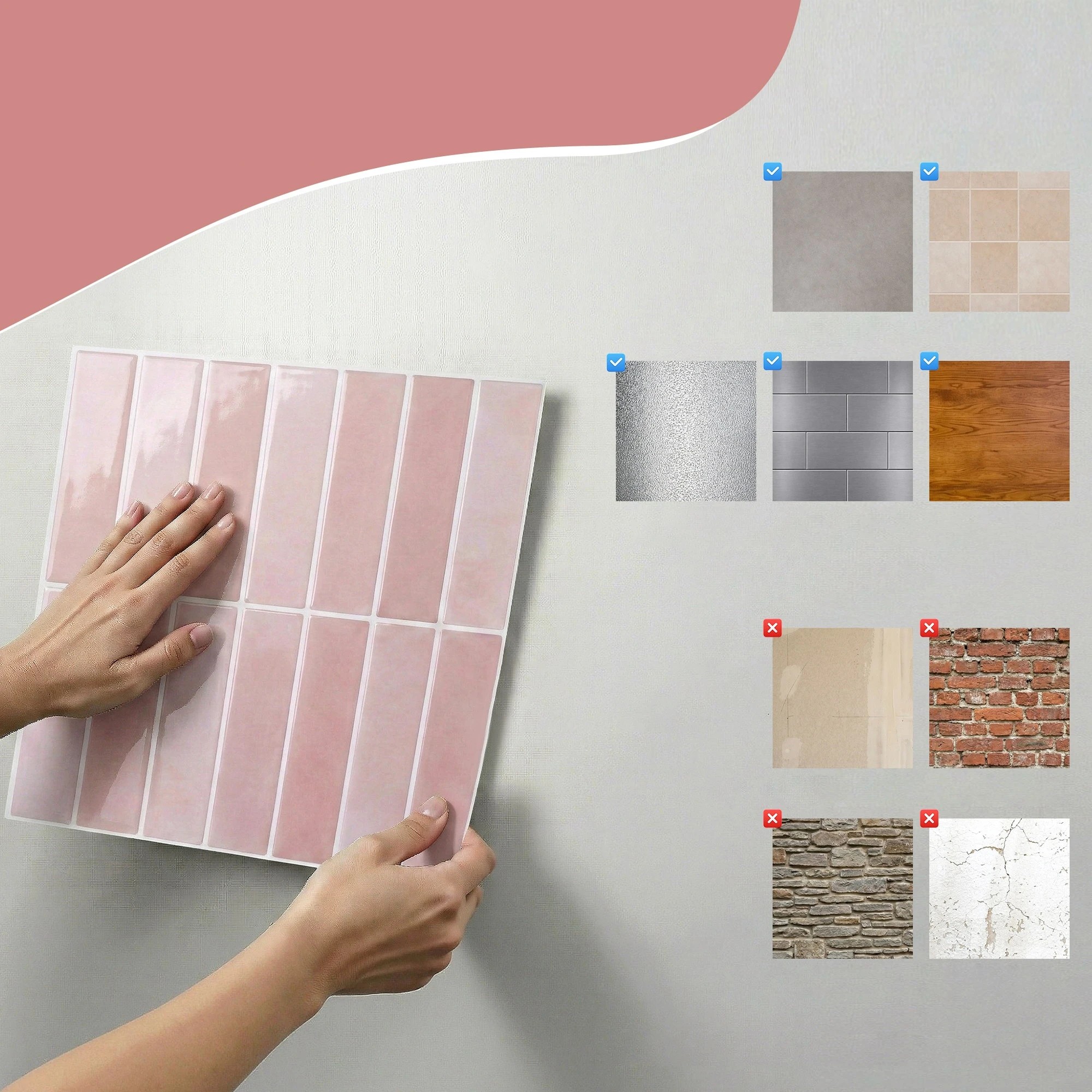 7 Artiss 3D Peel and Stick Wall Tiles Self Adhesive LinearGrid Backsplash 10 - Pink, 7 of 8