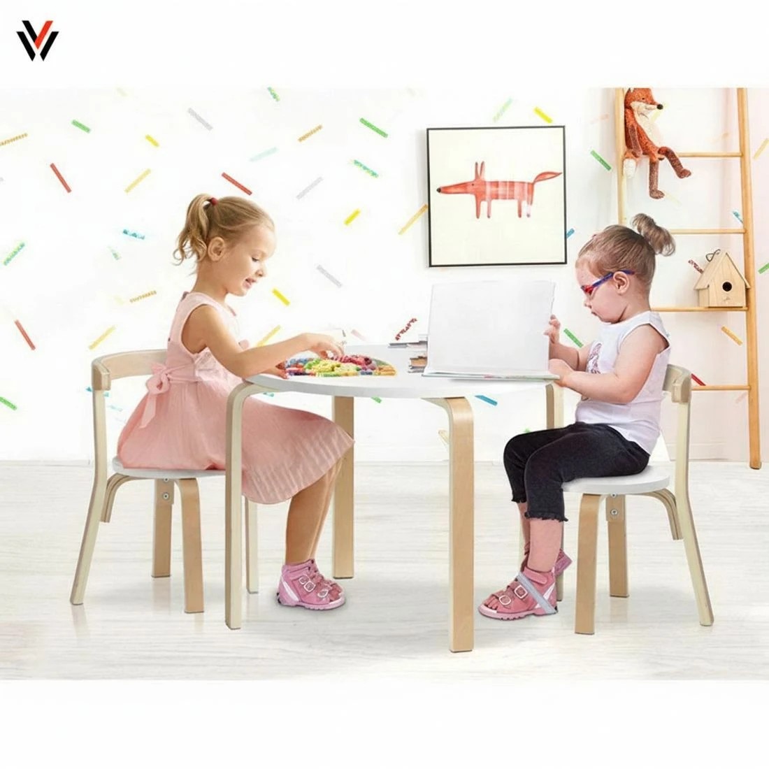 4 Keezi 3pcs Kids Table And Chairs Set Activity Toy Play Desk Sturdy Easy Clean Playroom Study Craft Dining Set - White, 4 of 6