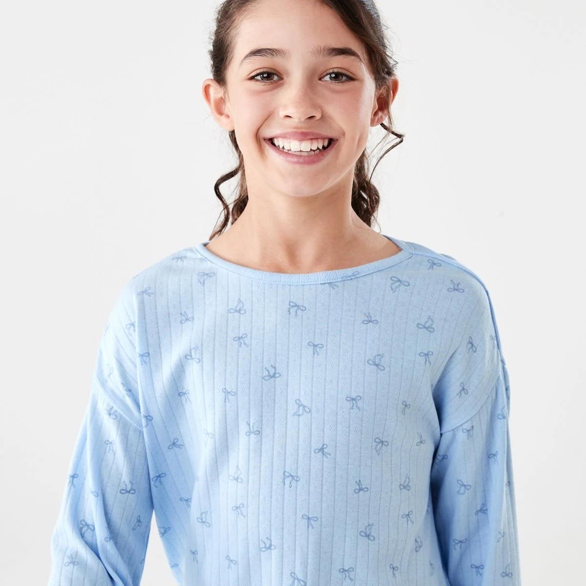 3 Long Sleeve Pointelle Pyjama Set Blu Bows, 3 of 9