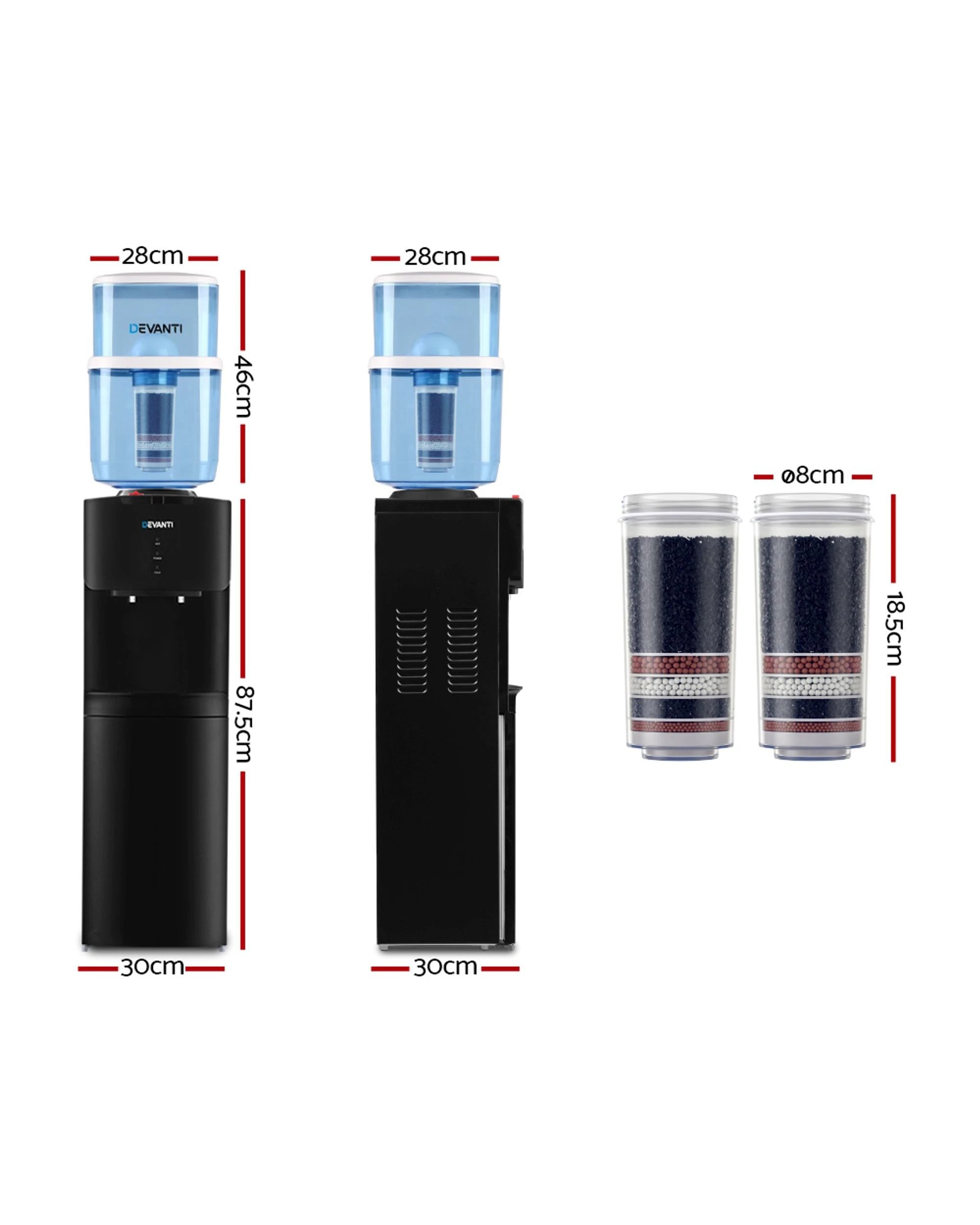 2 Devanti Water Cooler Dispenser Stand 22l Bottle Black W/2 Filter
 - Black, 2 of 3