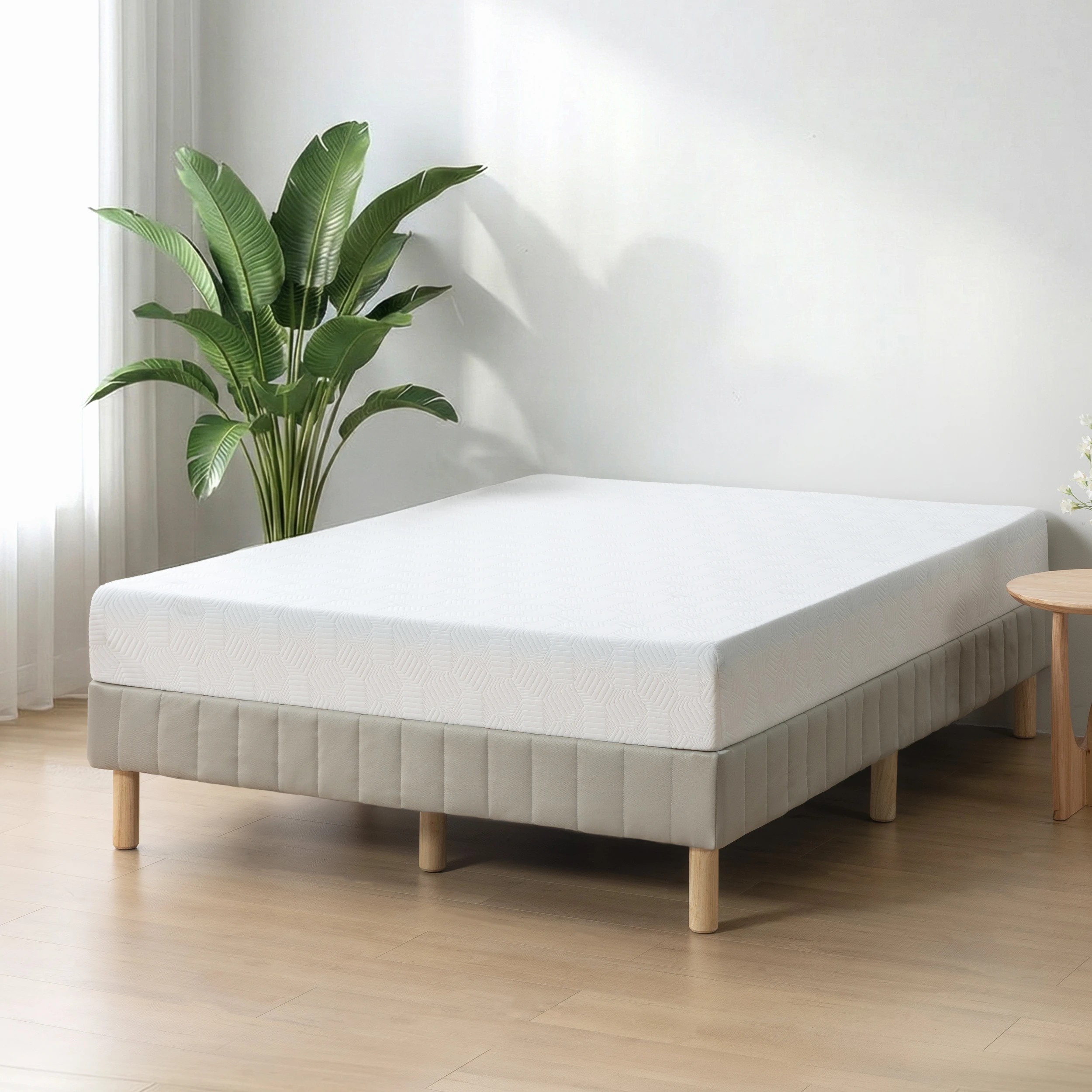 3 Queen Bed Upholstered Quick Snap Bed Frame Base - Beige, 3 of 10