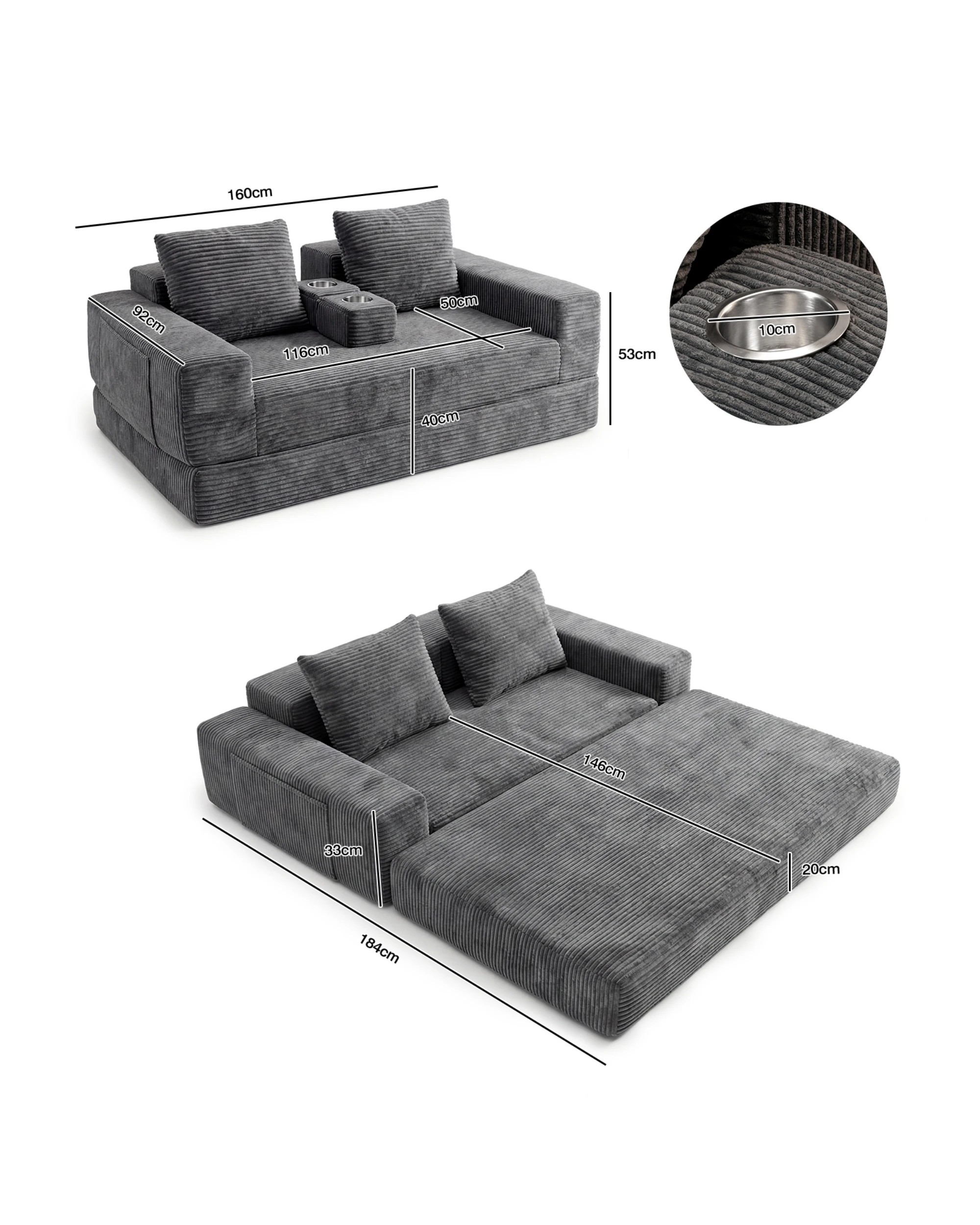 2 Advwin Folding Sofa Bed 2 in 1 Convertible Floor Loveseat, 2 of 7
