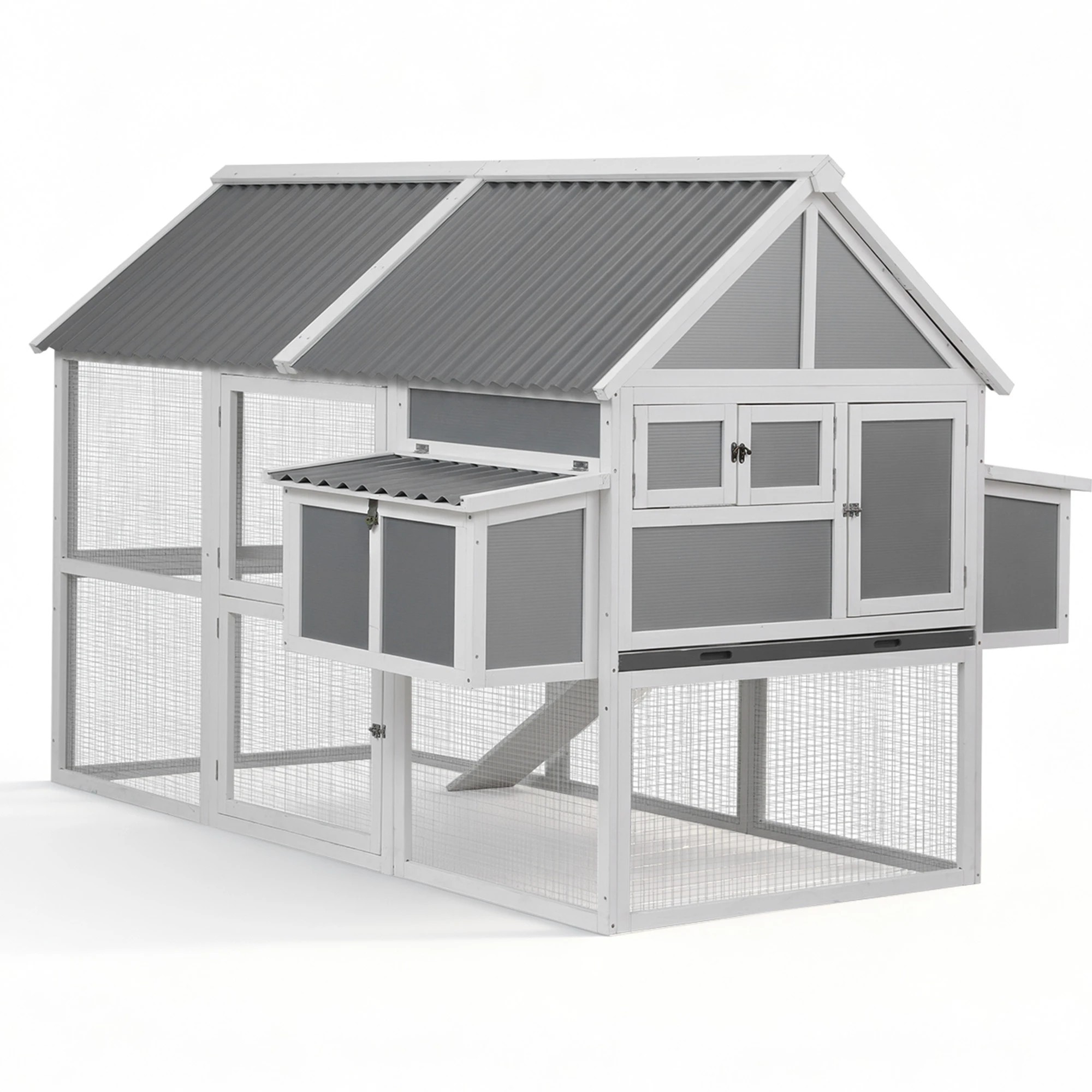 1 i.Pet Chicken Coop Large Outdoor Rabbit Hutch Chook House Hatch Box With Run - Grey, 1 of 8