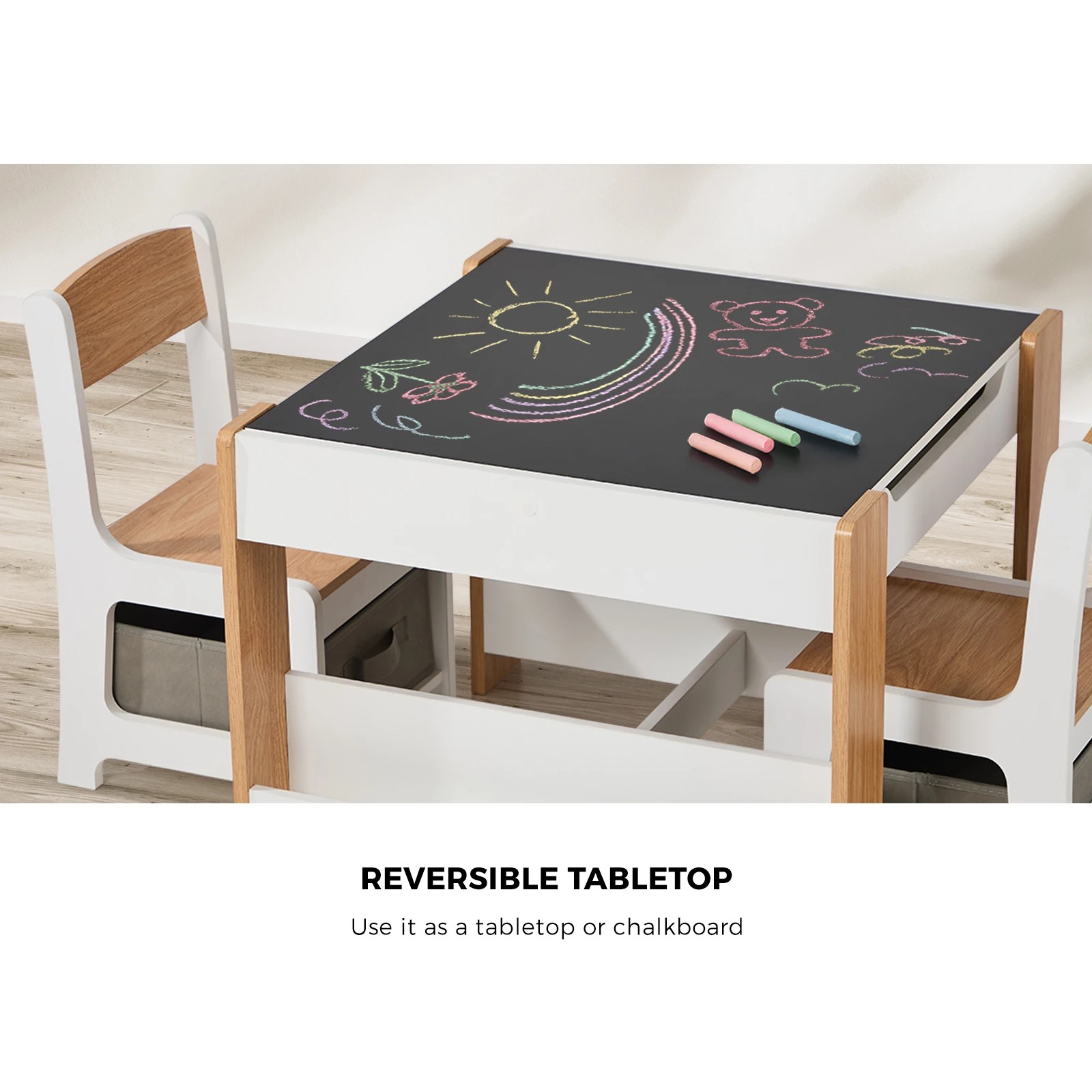 5 Oikiture Kids Table and Chairs Set Chalkboard Drawing Toys Storage Bookshelf - Multi, 5 of 10