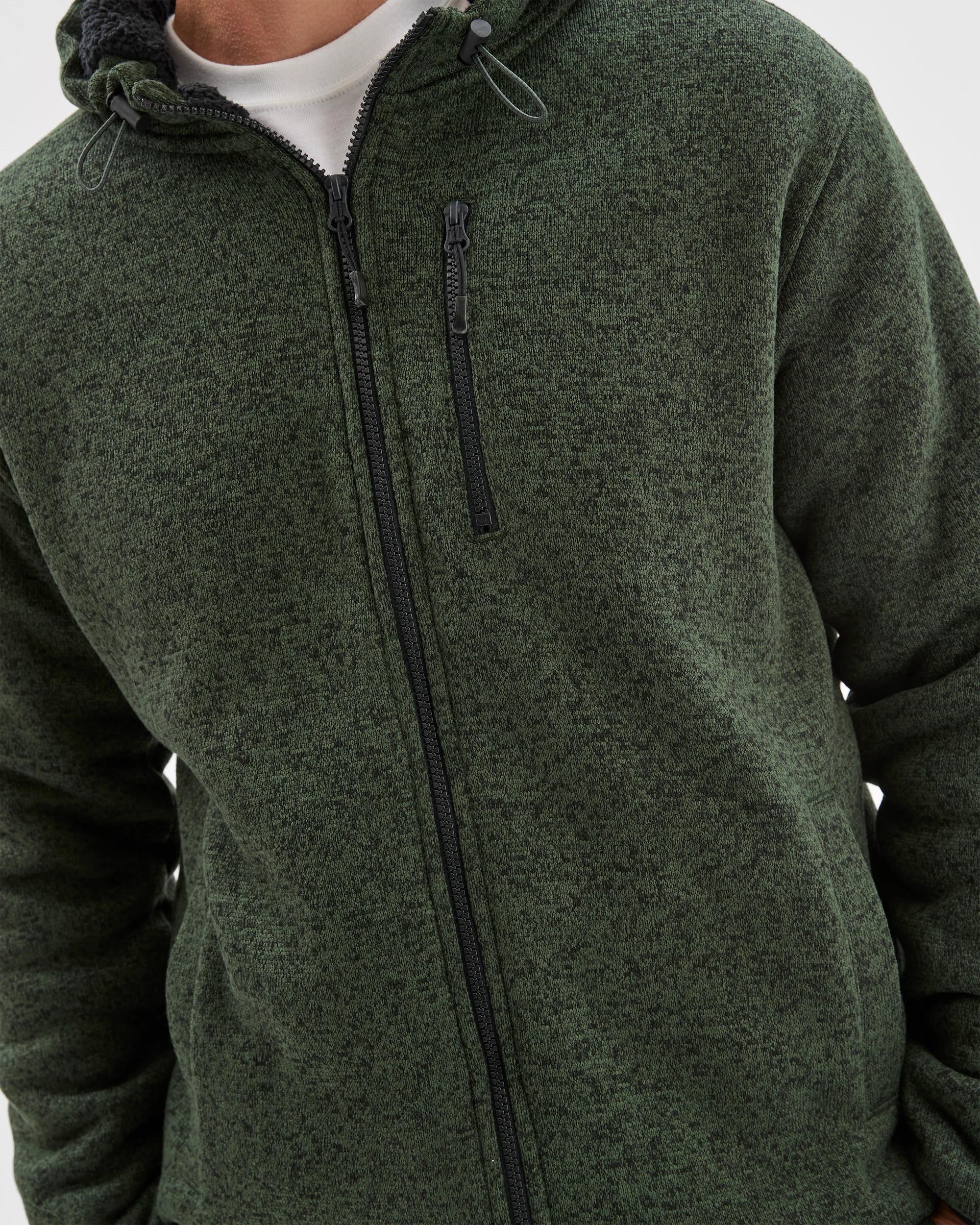5 Target Man Teddy Lined Zip Through Fleece Hoodie GREEN MARLE, 5 of 6