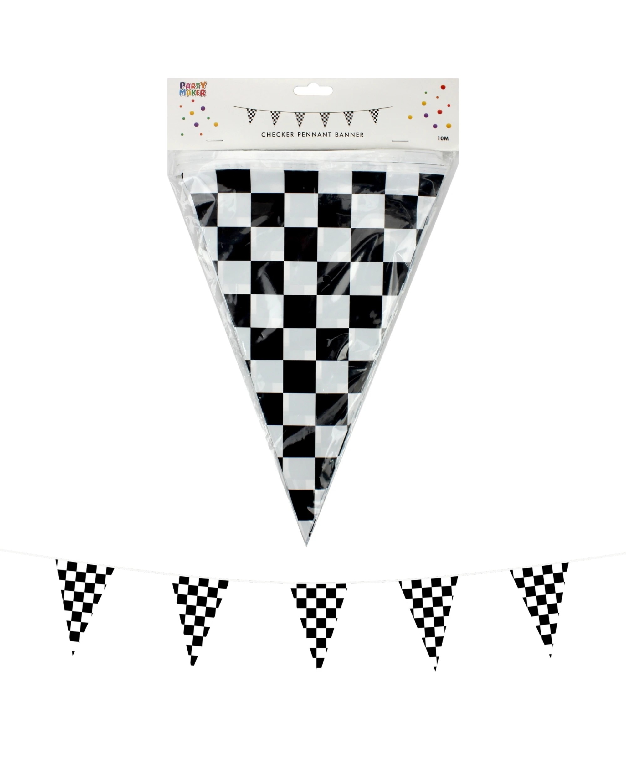 1 Partyrama Black and White Chequered Plastic Flag Banner 10m, 1 of 1