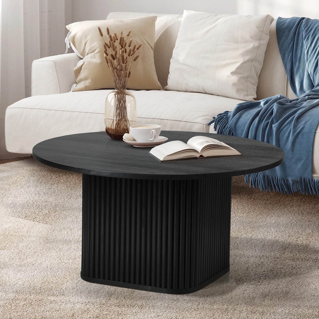 2 Oikiture Coffee Table Side End Tables Sofa Desk Round Wooden
 - Black, 2 of 10