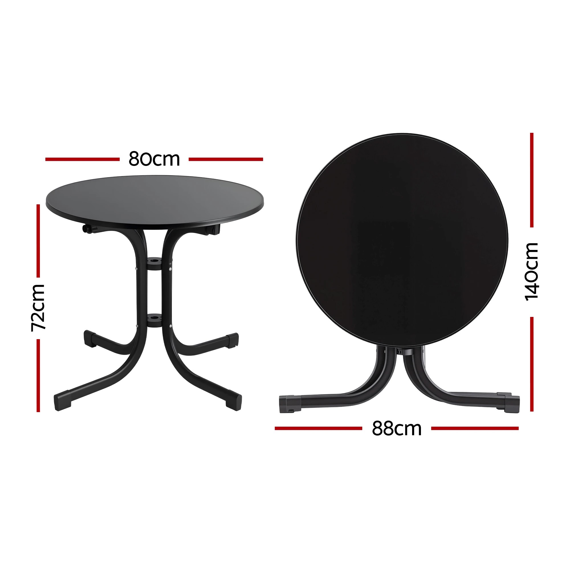 3 Gardeon Outdoor Side Table 80cm Folding Steel Round Bistro Desk Cafe Patio Furniture - Black, 3 of 8