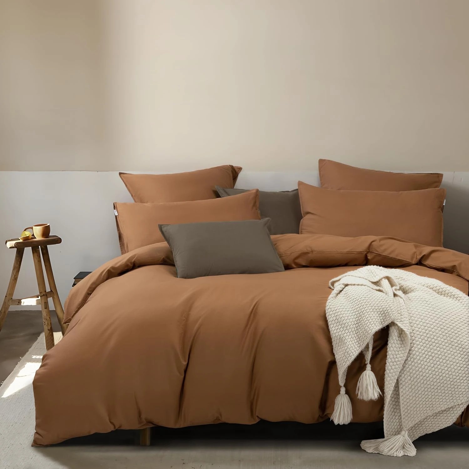 1 Gioia Casa Vintage Washed Cotton Quilt Cover Set Soft Breathable - Queen Bed - Rust, 1 of 6