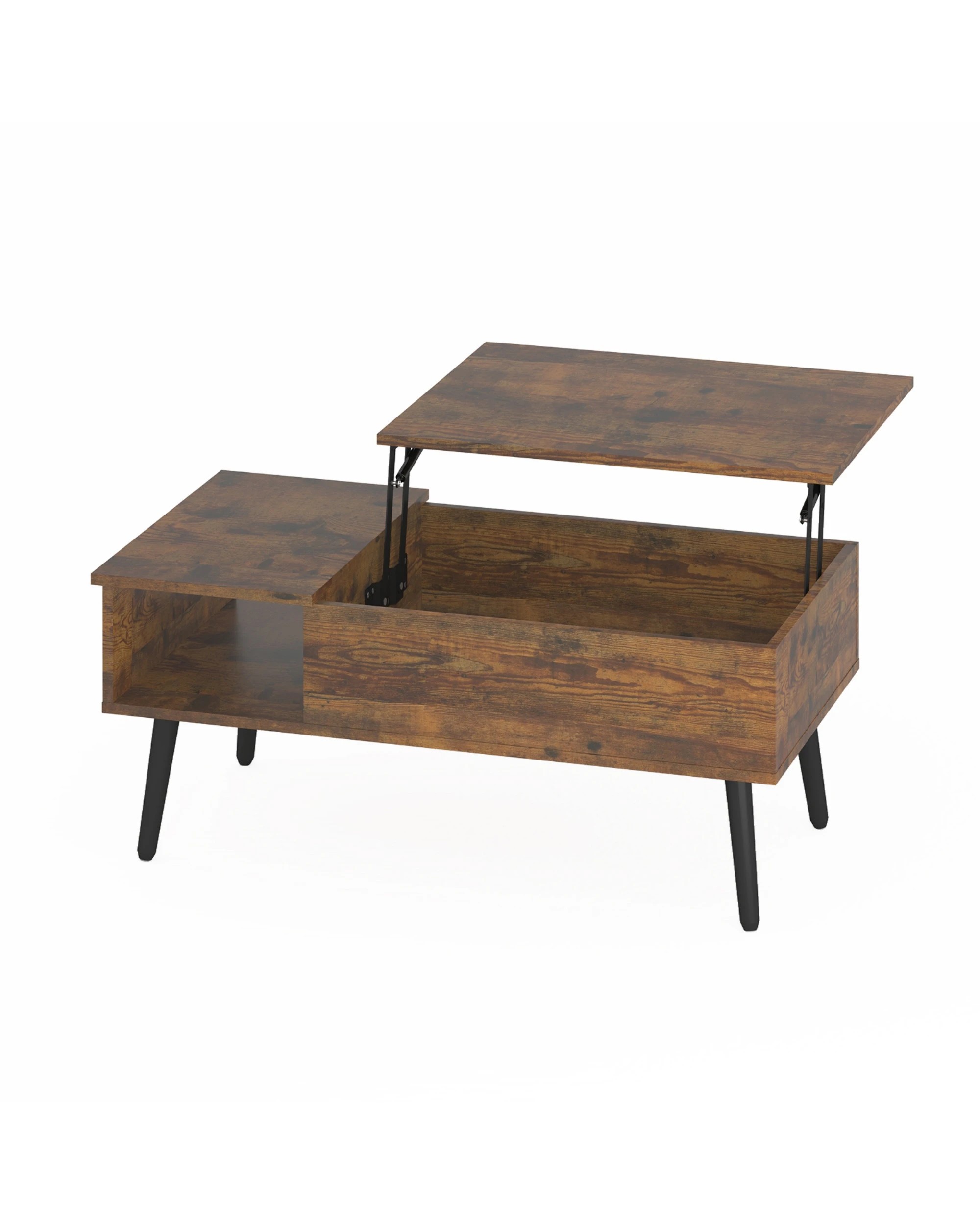 1 Advwin Lift Up Top Coffee Table Side Table w/ Hidden Storage & Shelf Walnut, 1 of 8