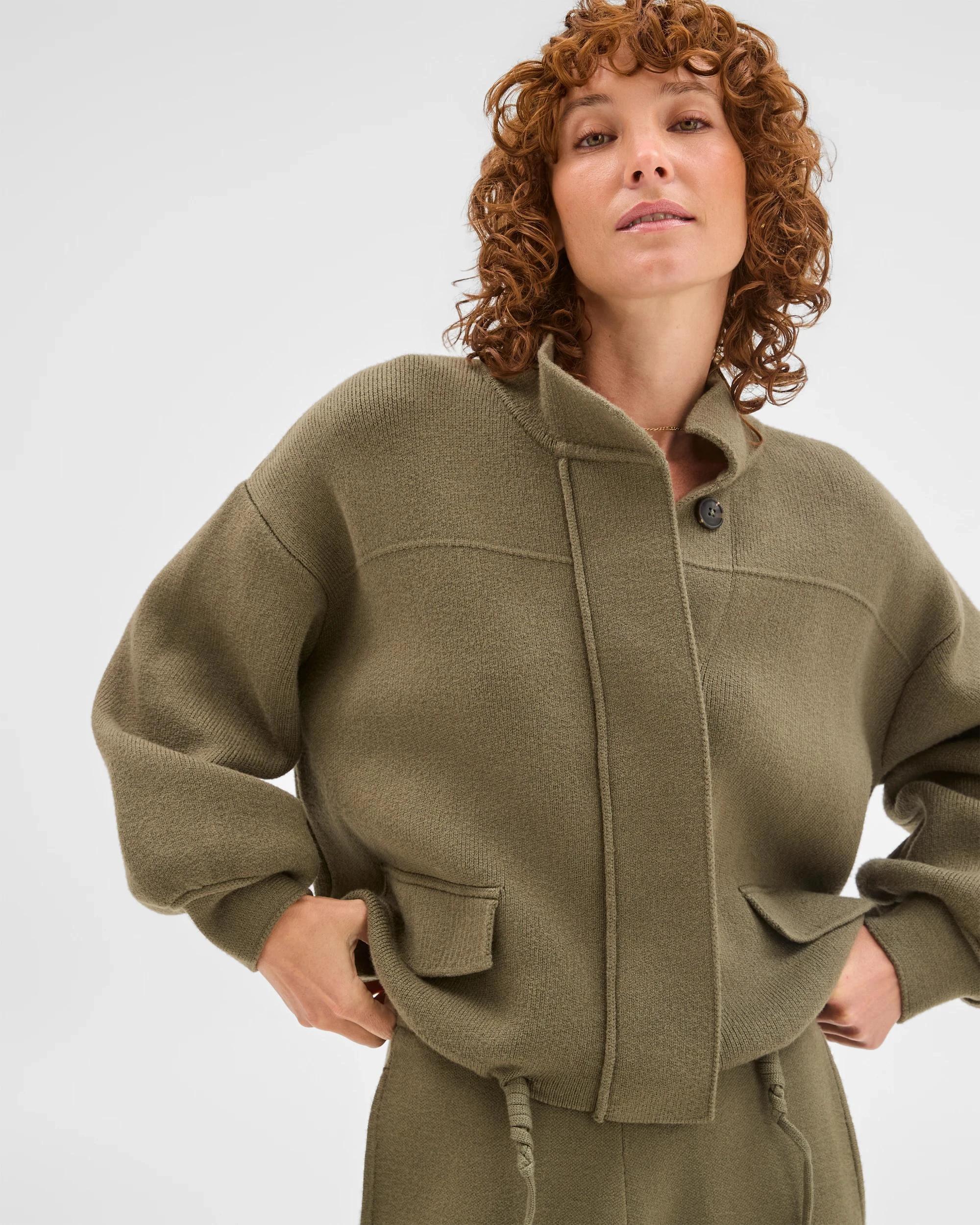 4 Target Woman Clean Knit Button Through Bomber Jacket DUSTY OLIVE, 4 of 7