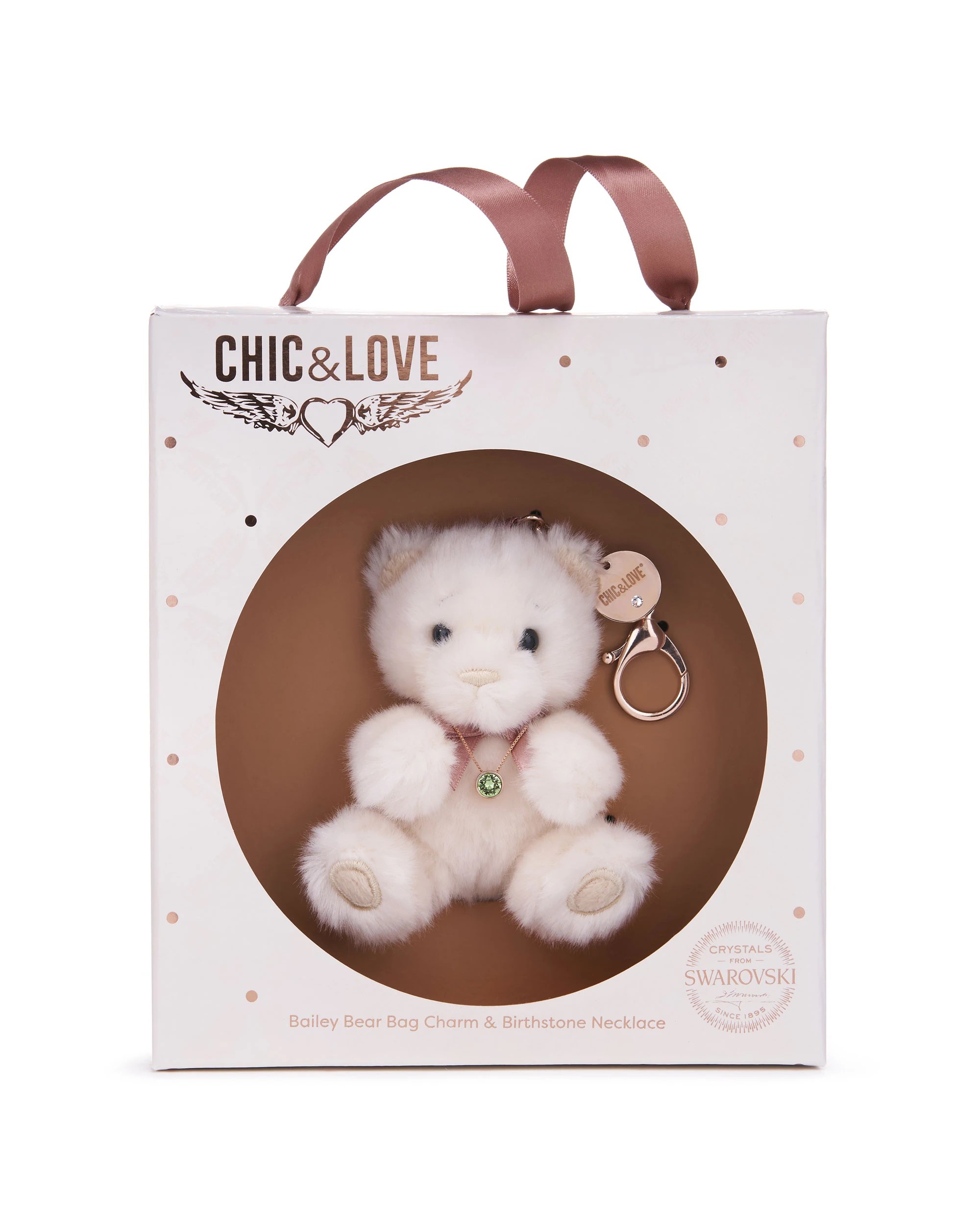 1 Chic & Love - Bailey Bear Bag Charm & Necklace August - Gift Set - White, 1 of 4