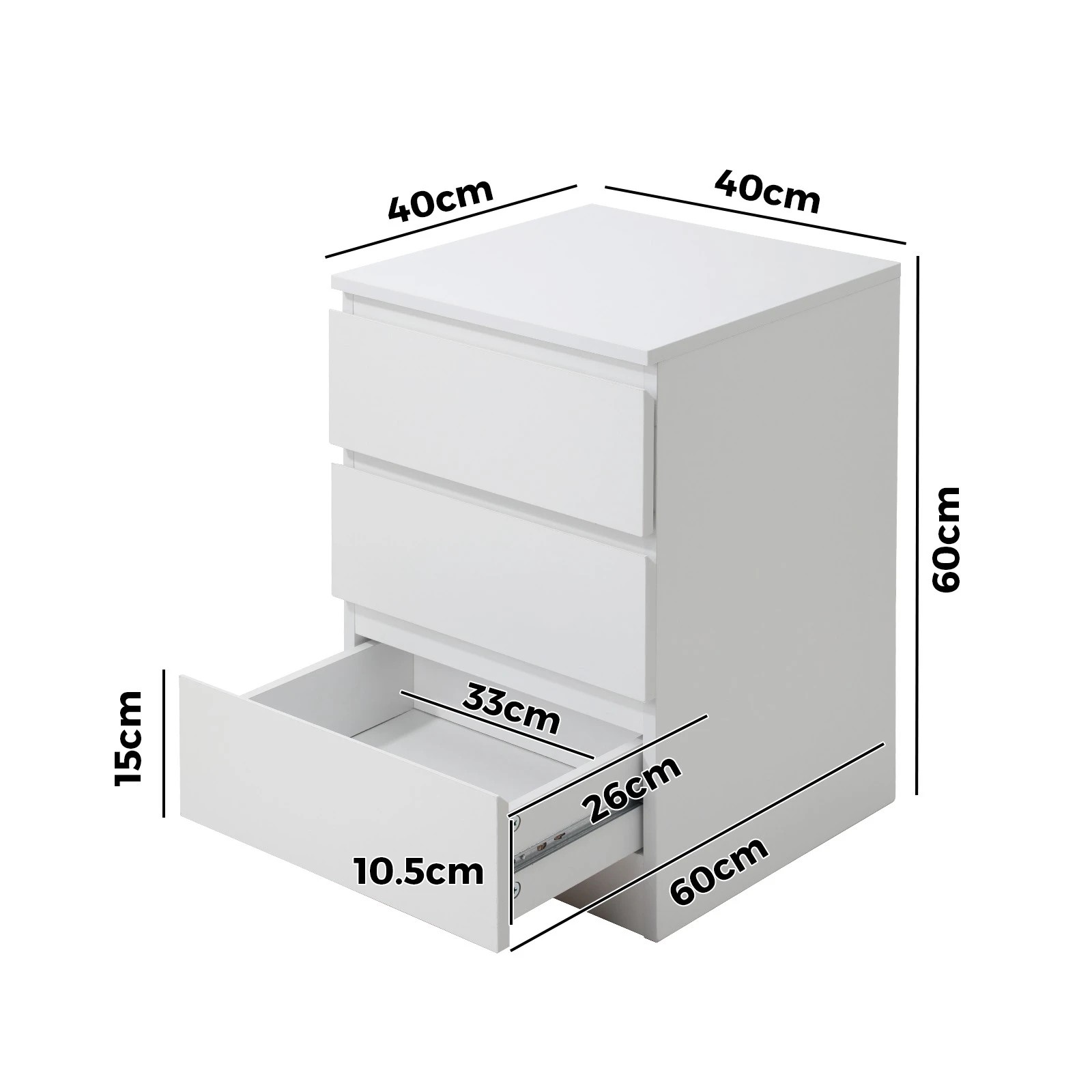 10 Oikiture Bedside Table 3 Drawers Side Tables Storage Cabinet Nightstand
 - White, 10 of 10