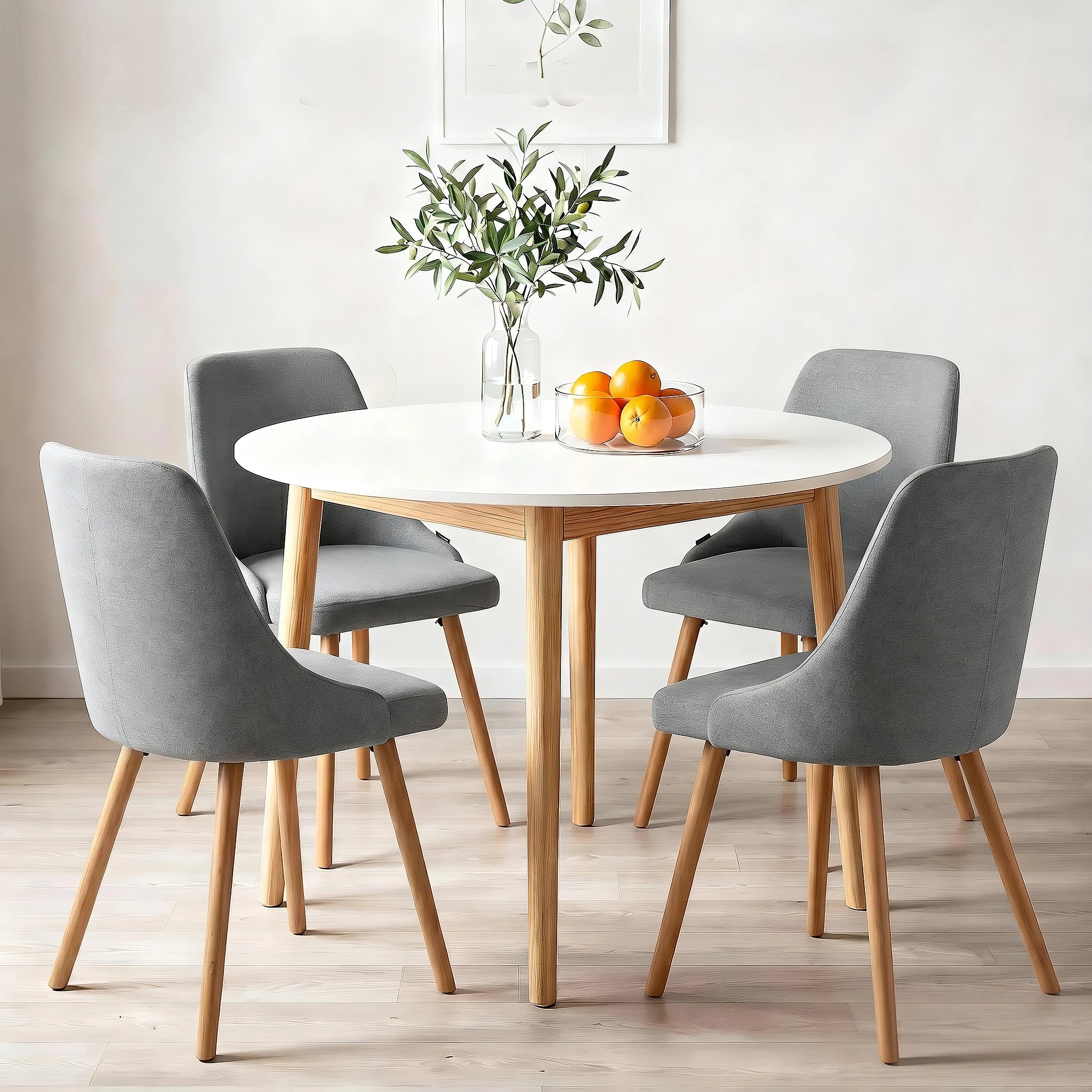 4 Artiss Dining Table and Chairs Set 5pcs 108cm Round Kitchen Table with 4 Grey Chairs Nordic Home Furniture - Multi, 4 of 8
