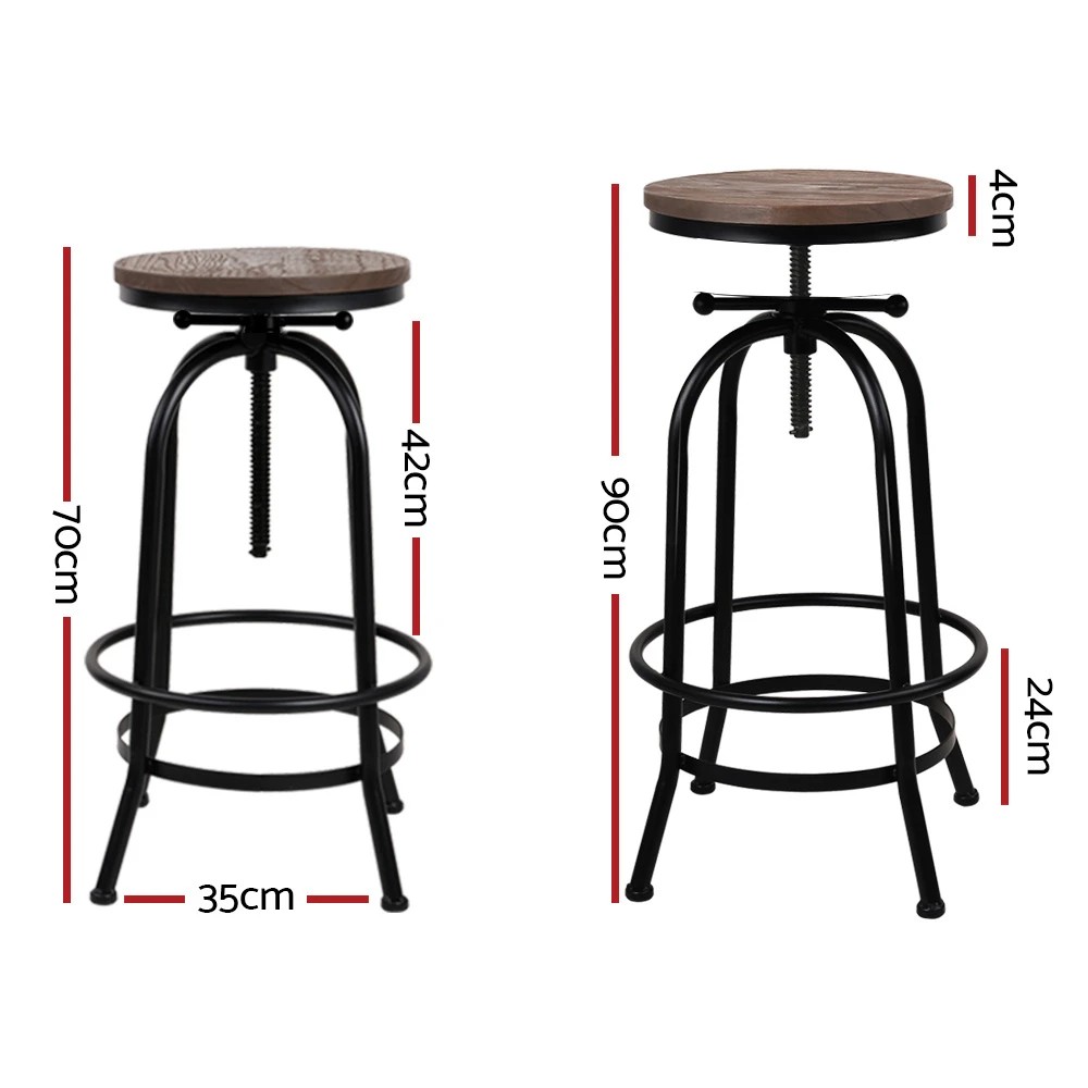 2 Artiss 2x Bar Stools Adjustable Wood - Black, 2 of 6