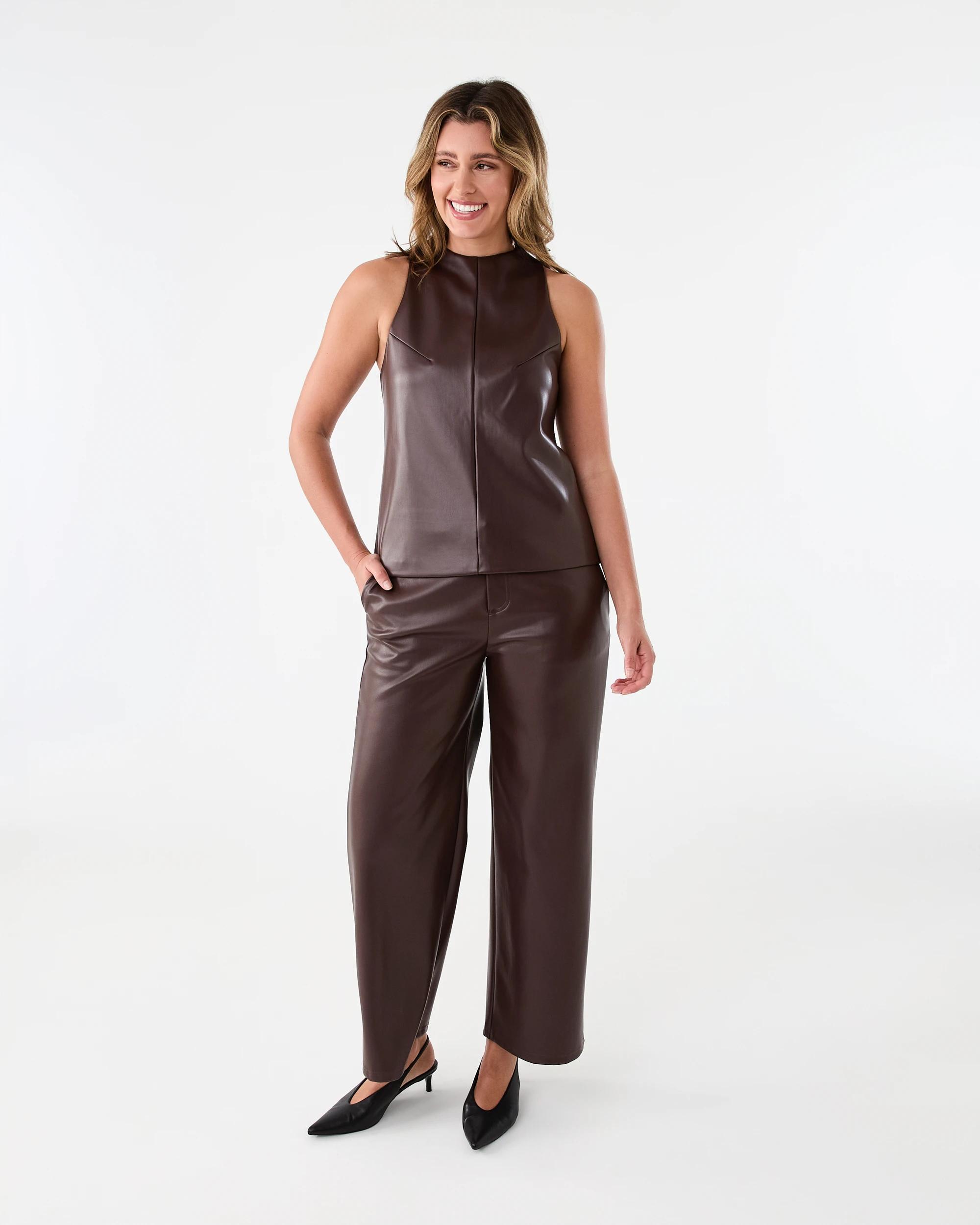 7 Sleeveless Faux Leather Top Choc Plum, 7 of 7