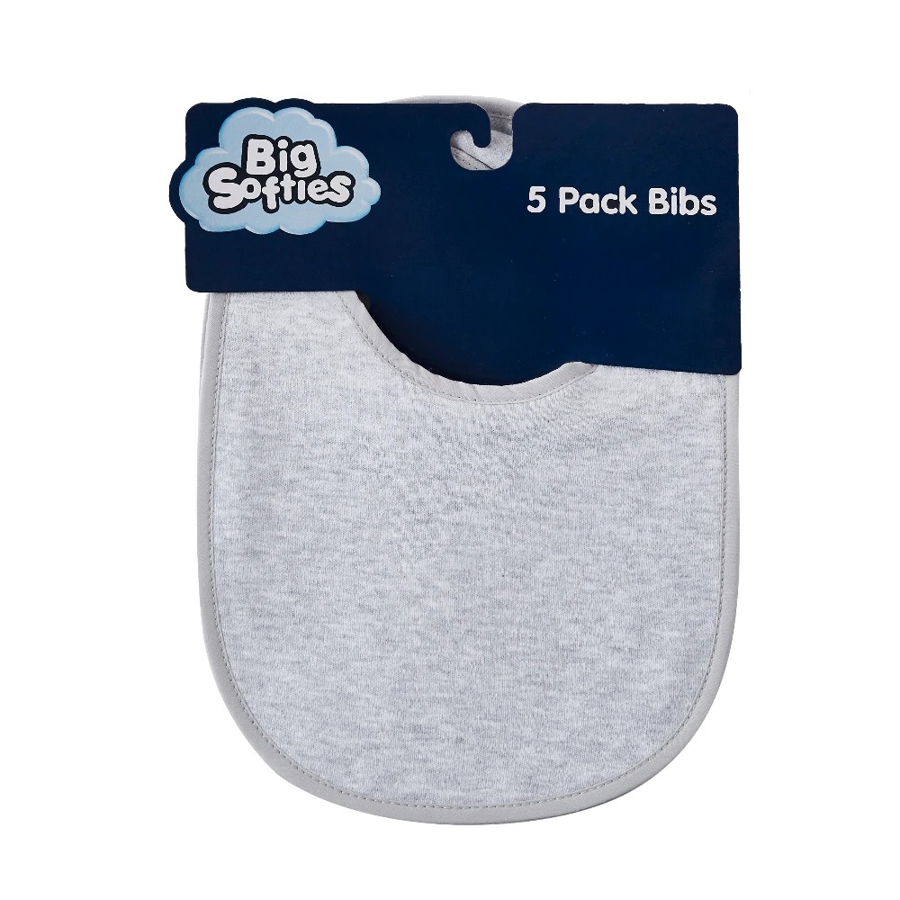 1 Big Softies 5 Pack Bibs, Grey, 1 of 3