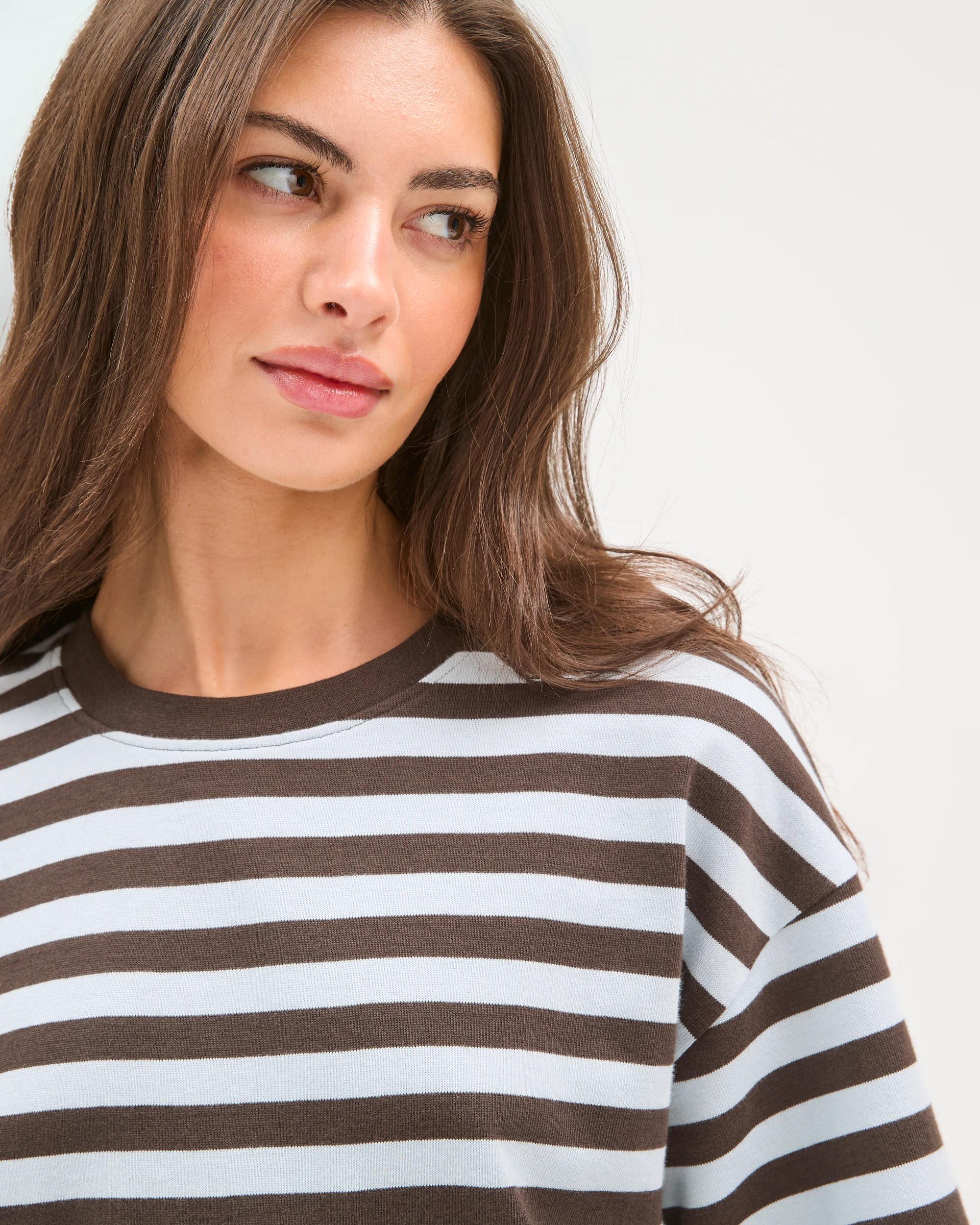 4 Target Petites Australian Cotton 3/4 Wide Sleeve Boxy T-Shirt BLACK COFFEE/BLUE MIST STRIPE, 4 of 7
