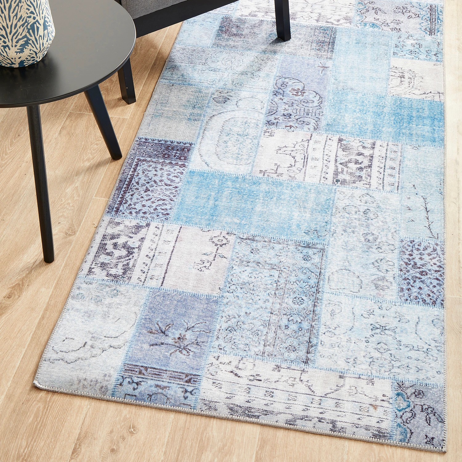 1 Common Ground Rugs Bazaar 121 200x80cm - Small Runner Rug - Blue, 1 of 8