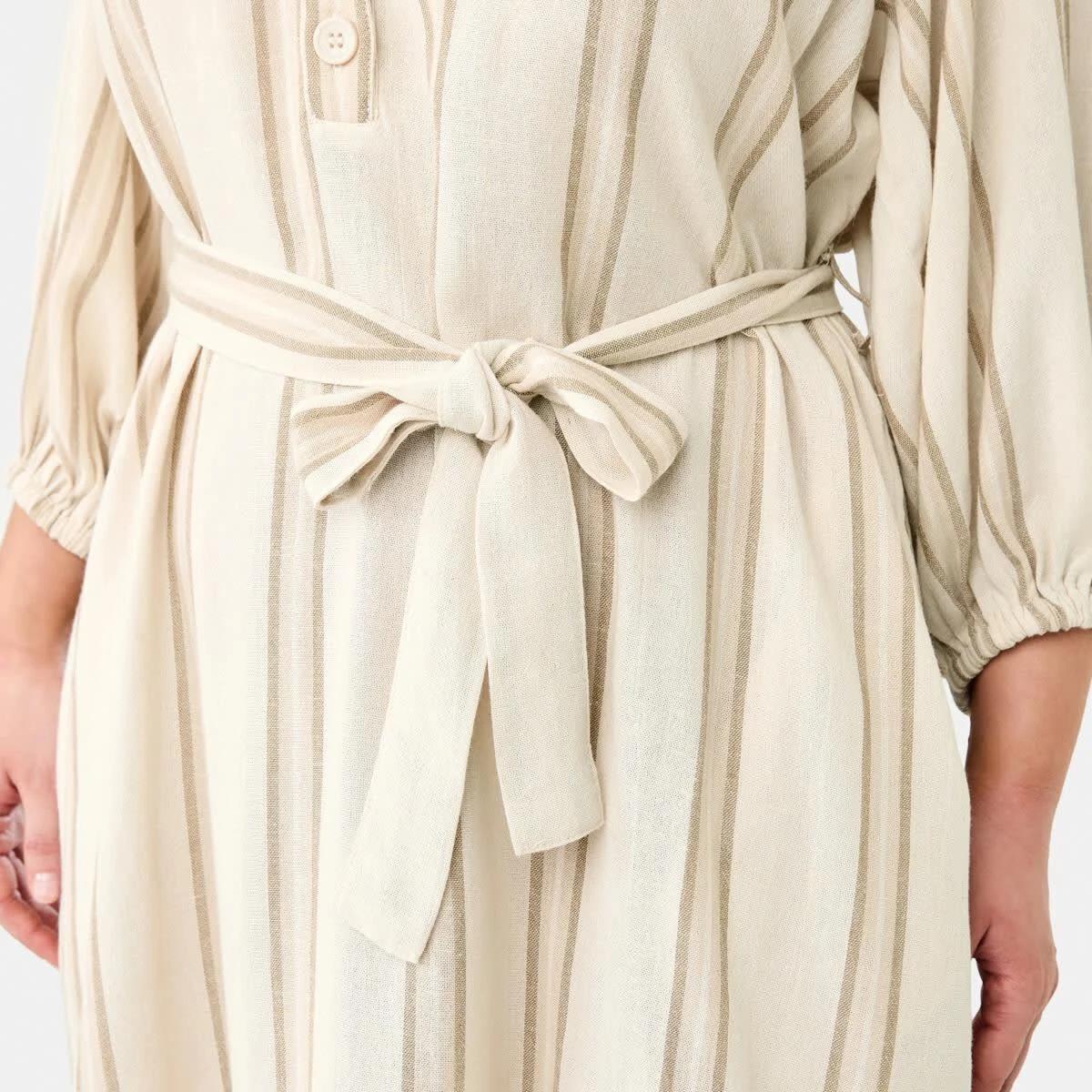 7 Elbow Sleeve Linen Blend Mini Dress STRIPE NATURAL BEIGE, 7 of 9