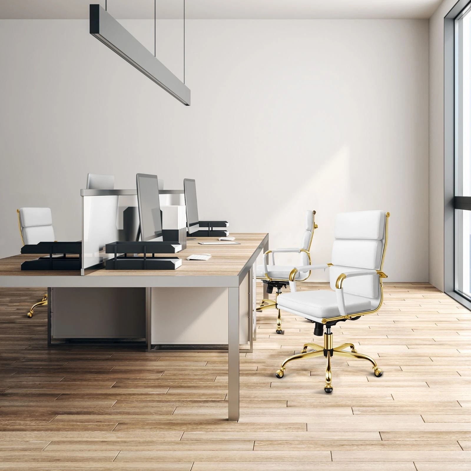 4 Alfordson Office Chair Ergonomic Paddings Executive Computer Work Seat High Back - White, 4 of 10