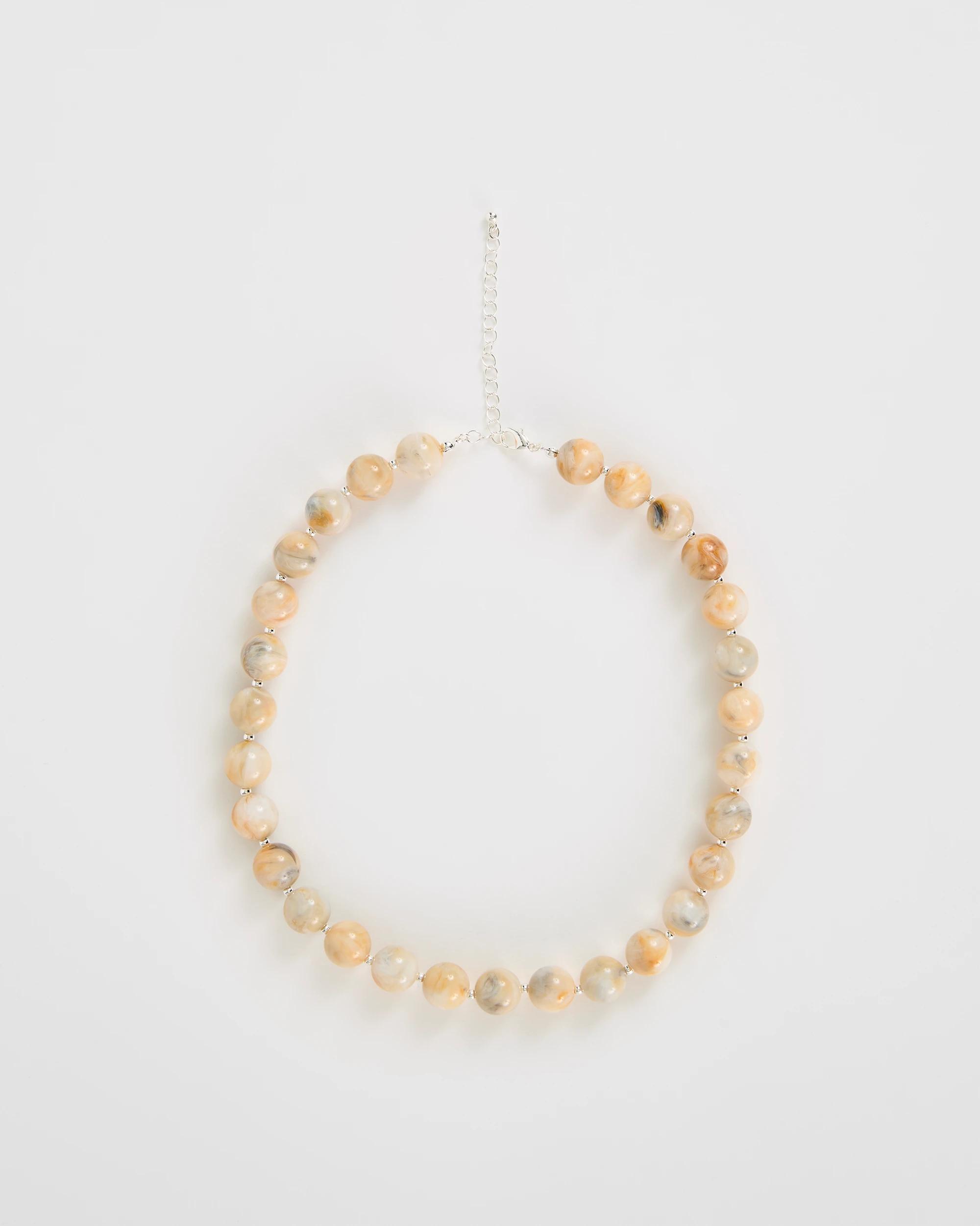 1 Target Woman Large Marbled Beaded Necklace CREAM, 1 of 2
