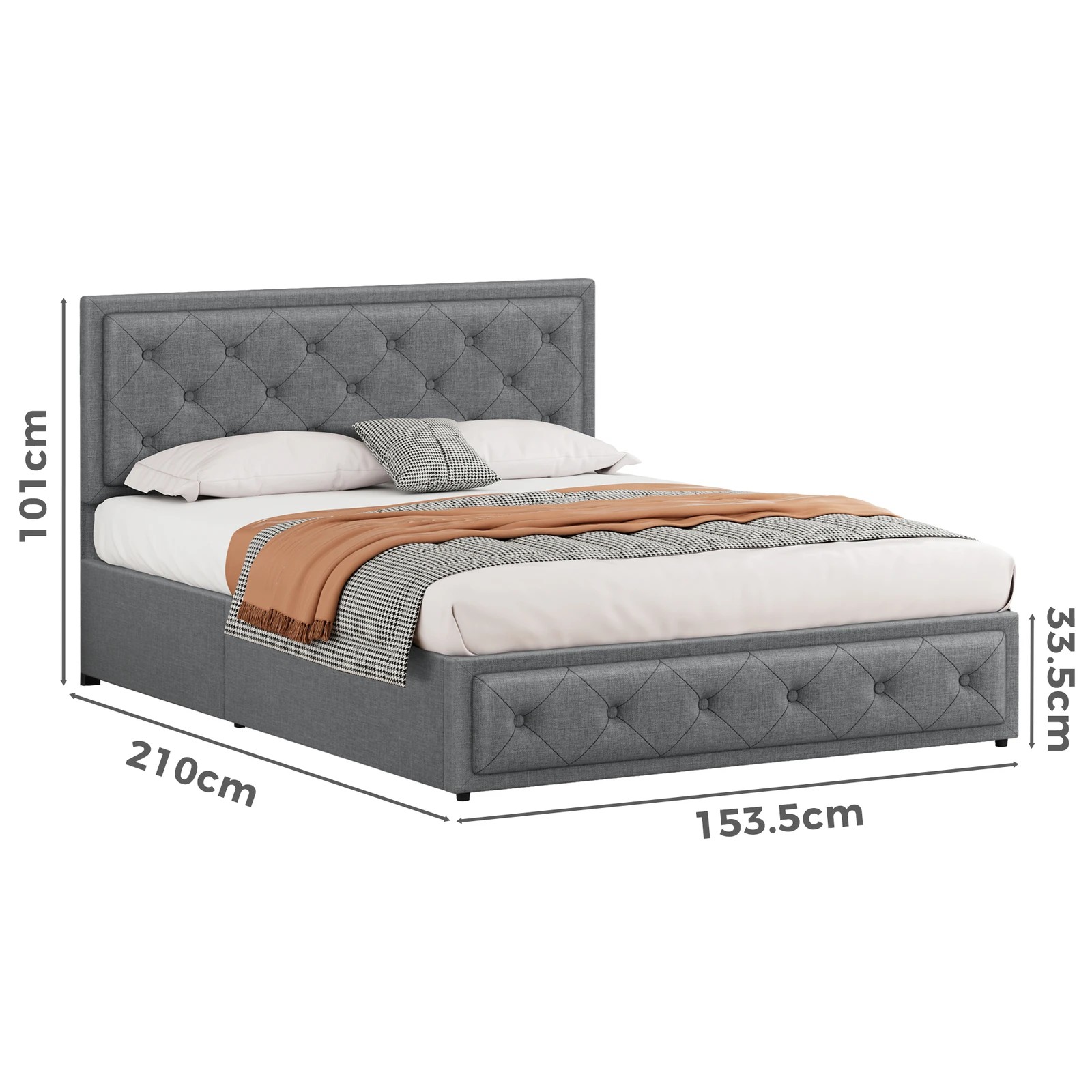 9 Alfordson Bed Frame Queen Size Gas Lift Storage Mattress Base Fabric Dinana - Grey, 9 of 10