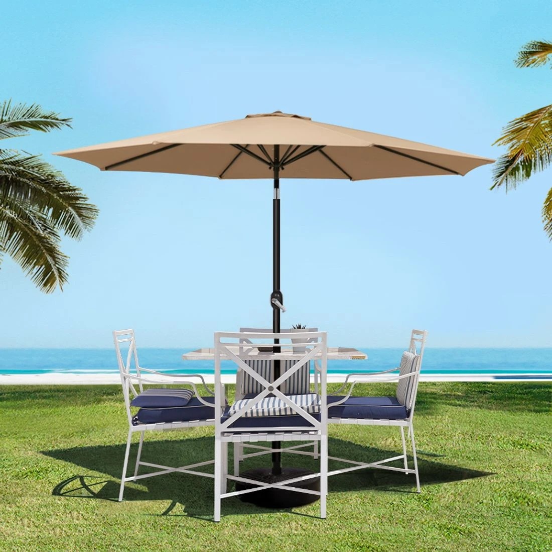 3 Instahut 2.7m Outdoor Umbrella w/Base Pole Stand Garden Sun - White, 3 of 7