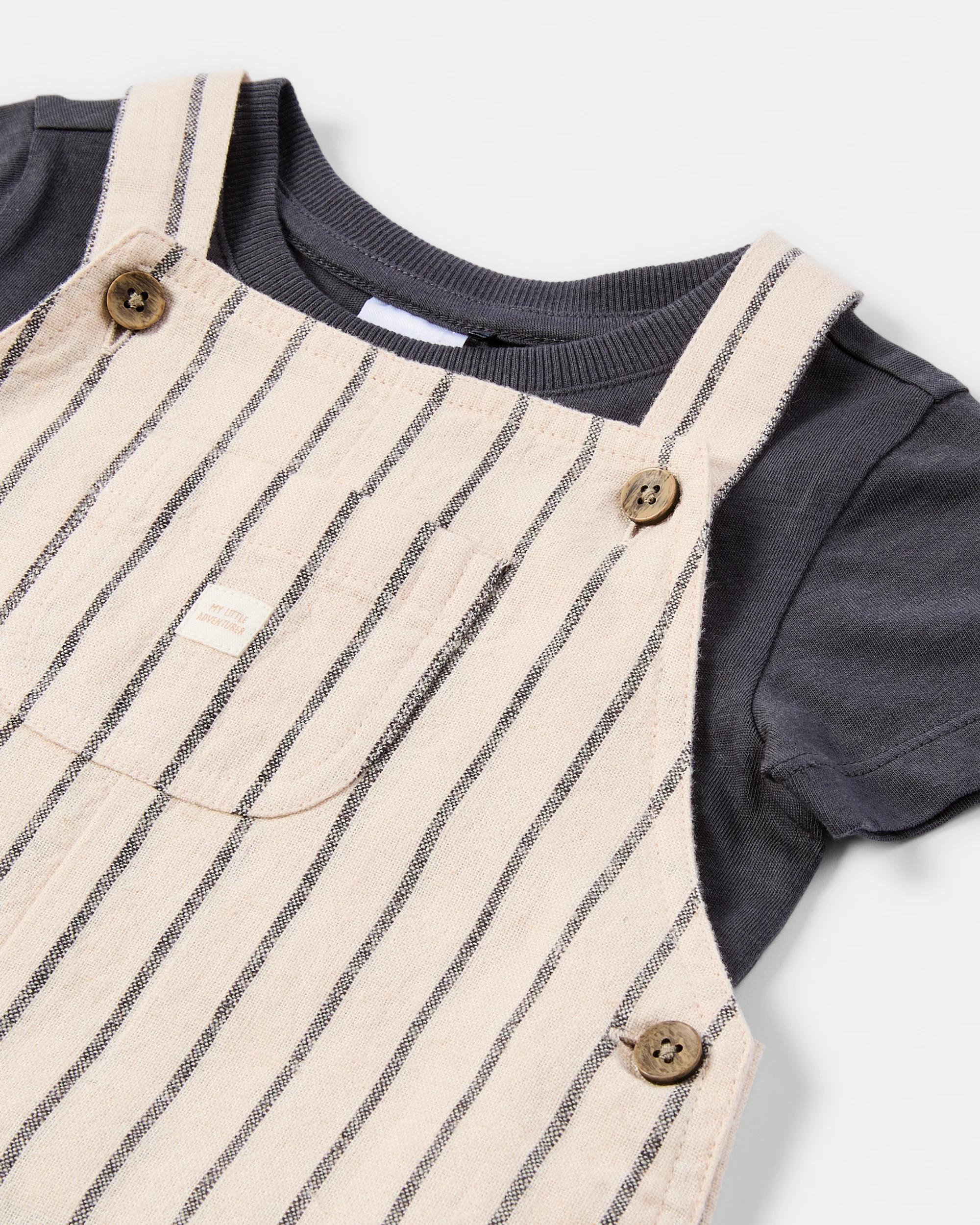 5 Short Sleeve Dungaree Set Blk Strp, 5 of 6