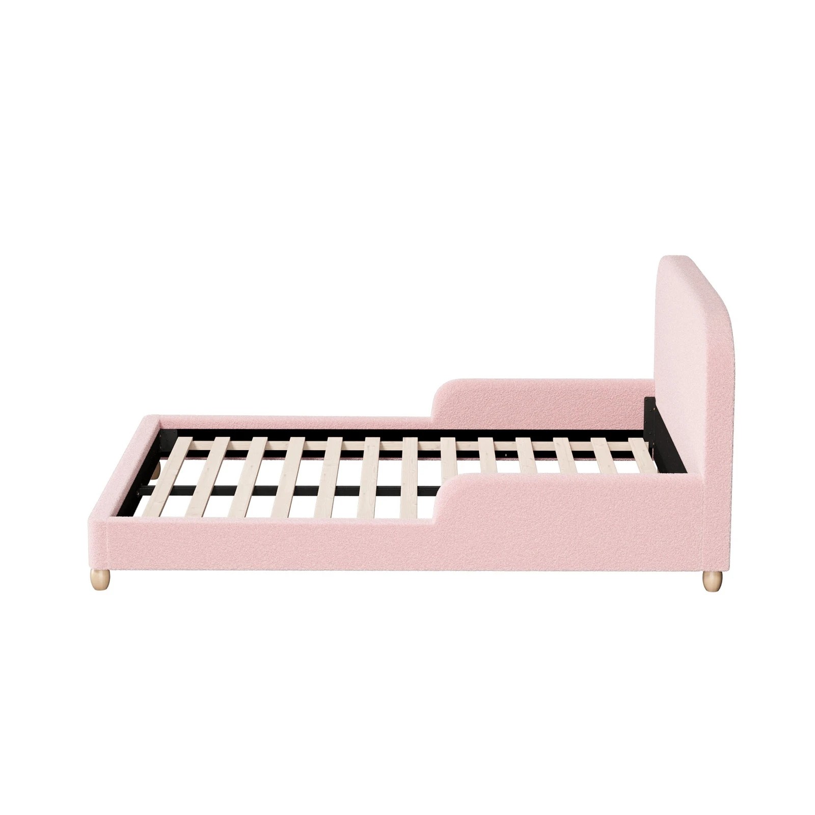 6 Oikiture Kids Bed Frame Double Size With Side Guard Rails Boucle - Pink, 6 of 7