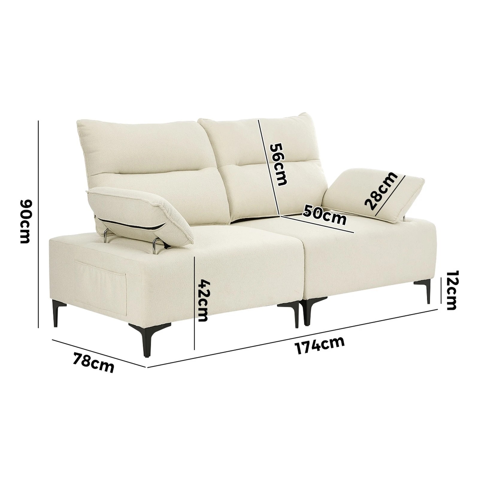 3 Oikiture 2 Seater Love Seat Couch Sofa Chair - Beige, 3 of 10