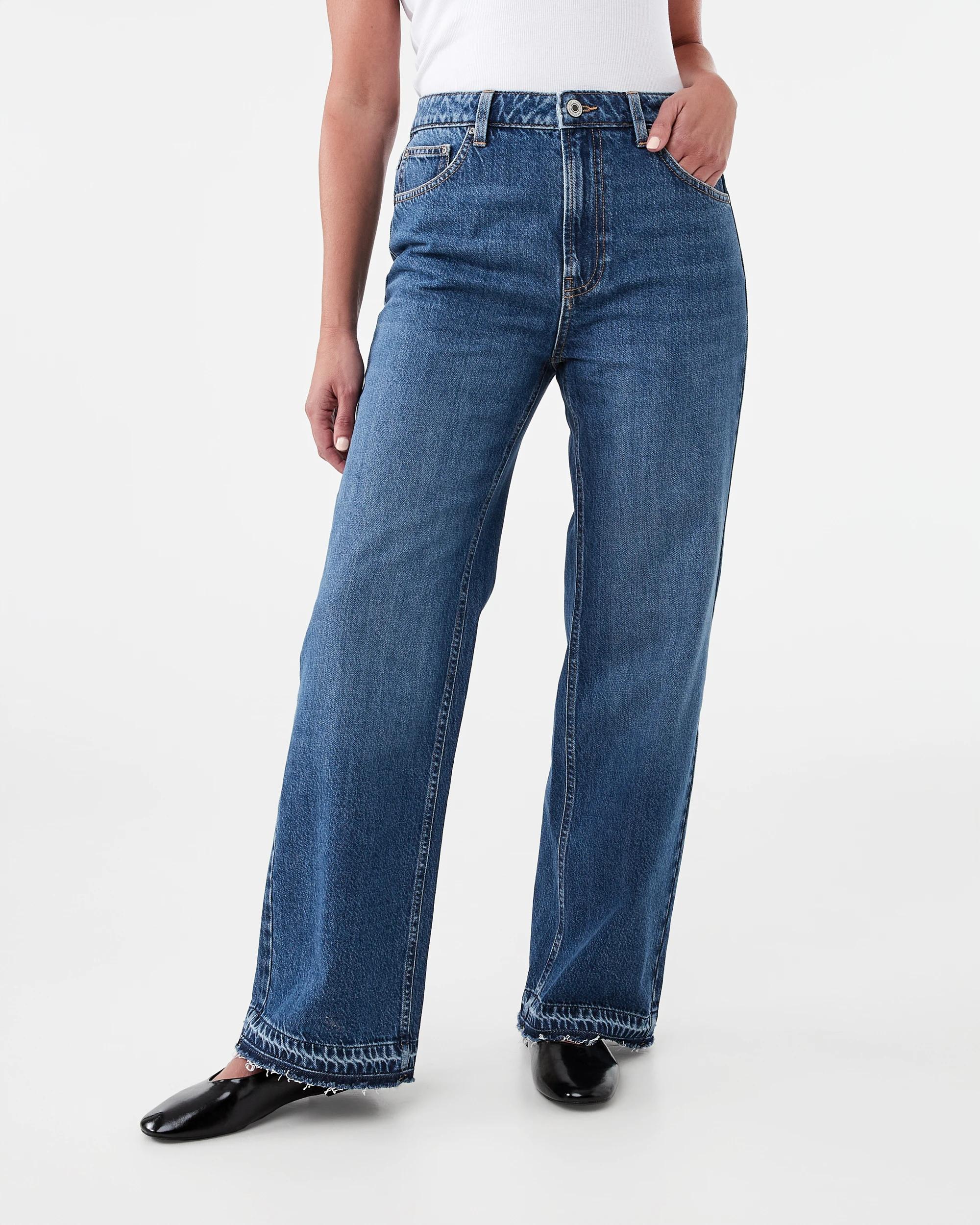 1 Straight Leg Undone Hem Jeans Dark Wash, 1 of 9