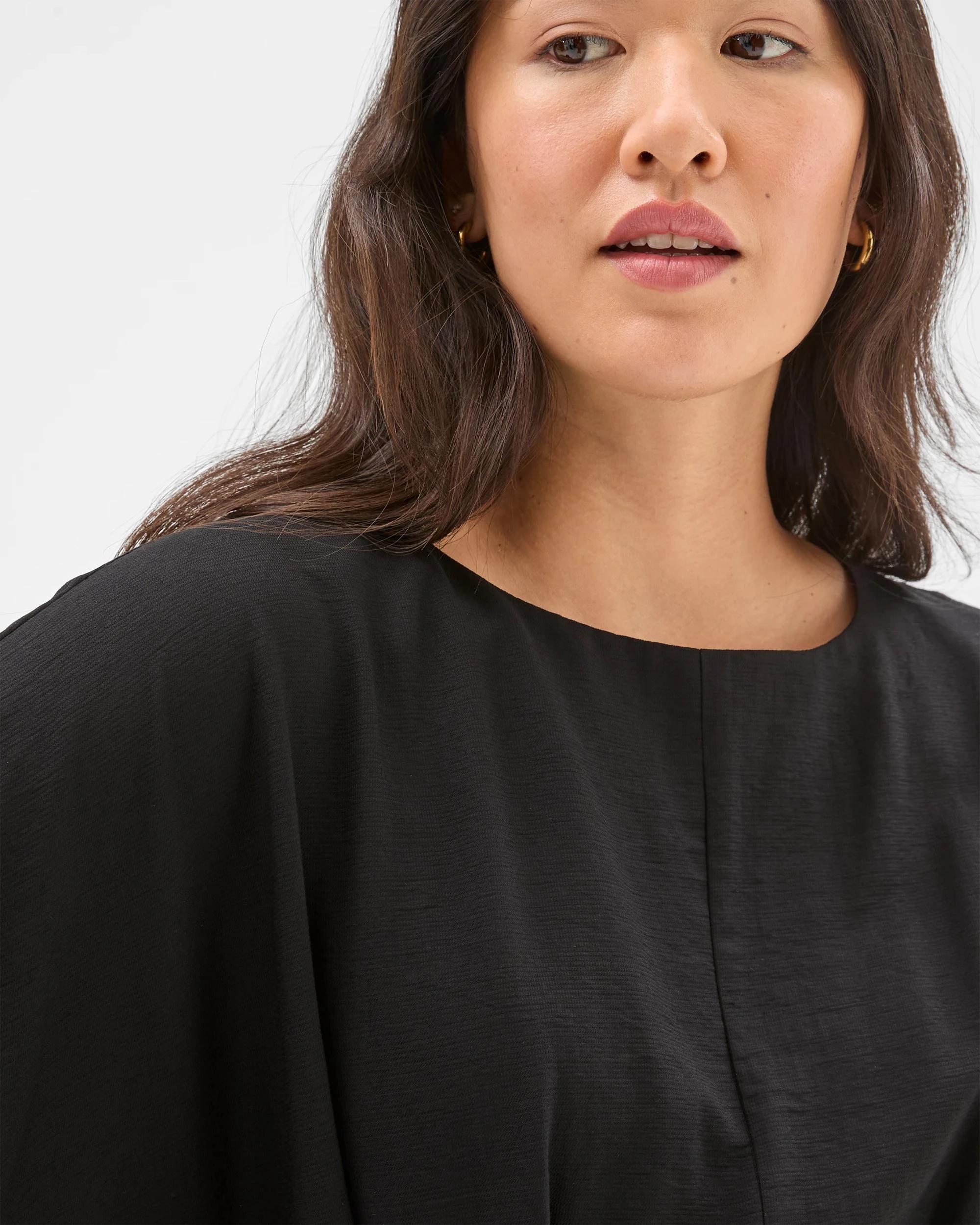 6 Preview Short Sleeve Femme Tuck Blouse BLACK, 6 of 7