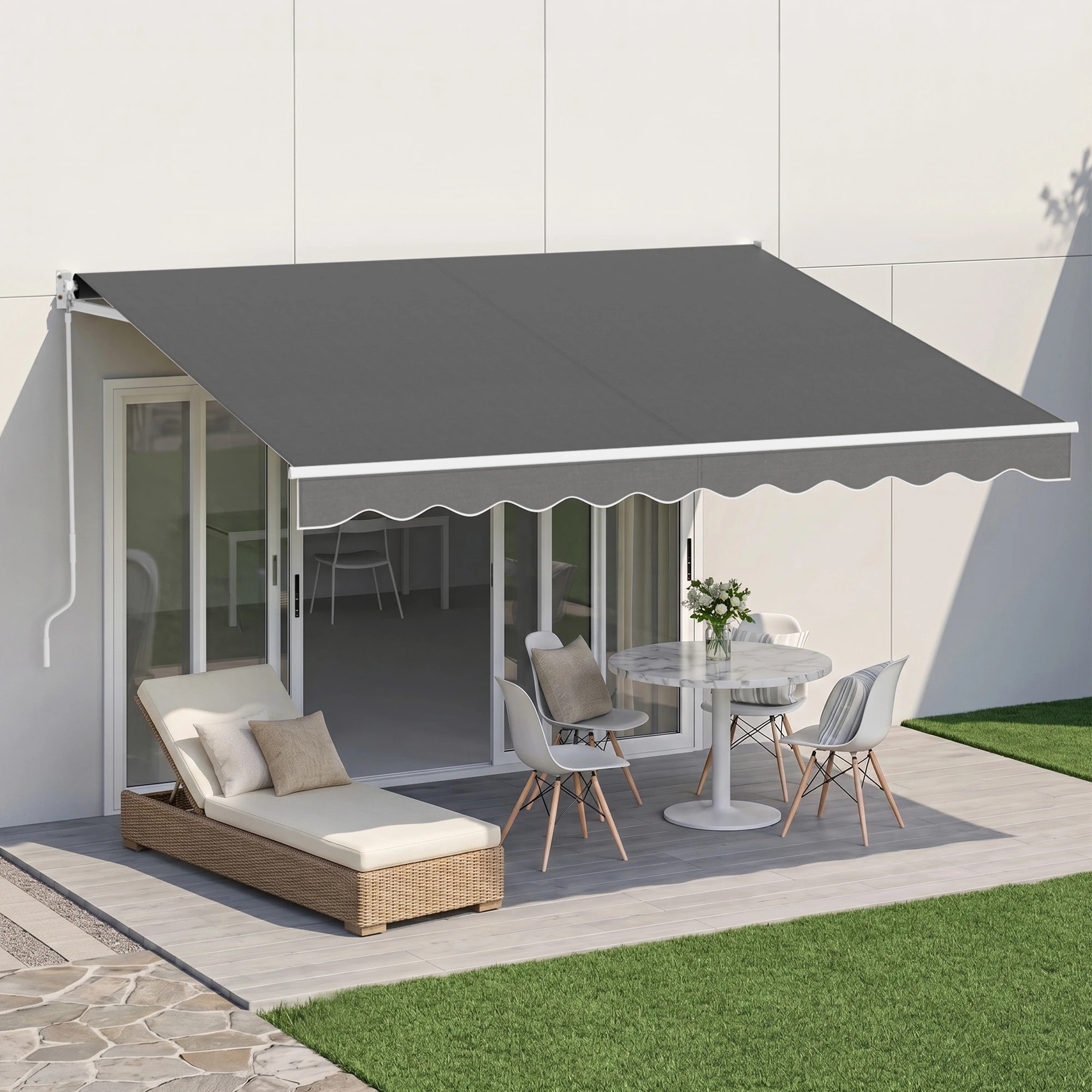 9 Instahut Retractable Folding Arm Awning Manual Sunshade 3.5Mx3M - Grey, 9 of 9