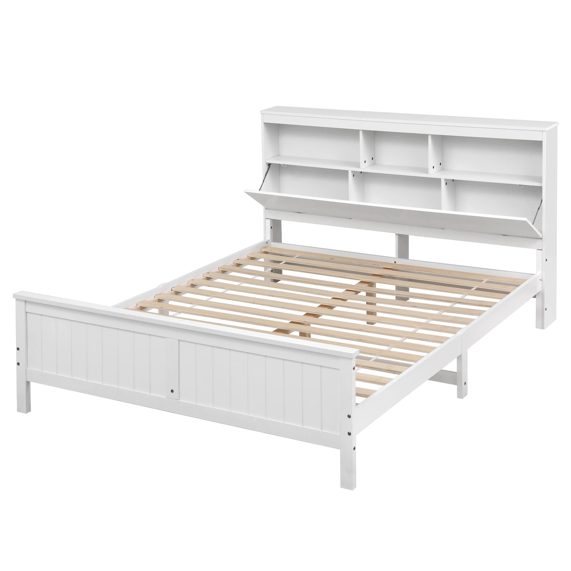 1 Artiss Queen Bed Frame with Storage Headboard Wooden Bed Base - White, 1 of 4