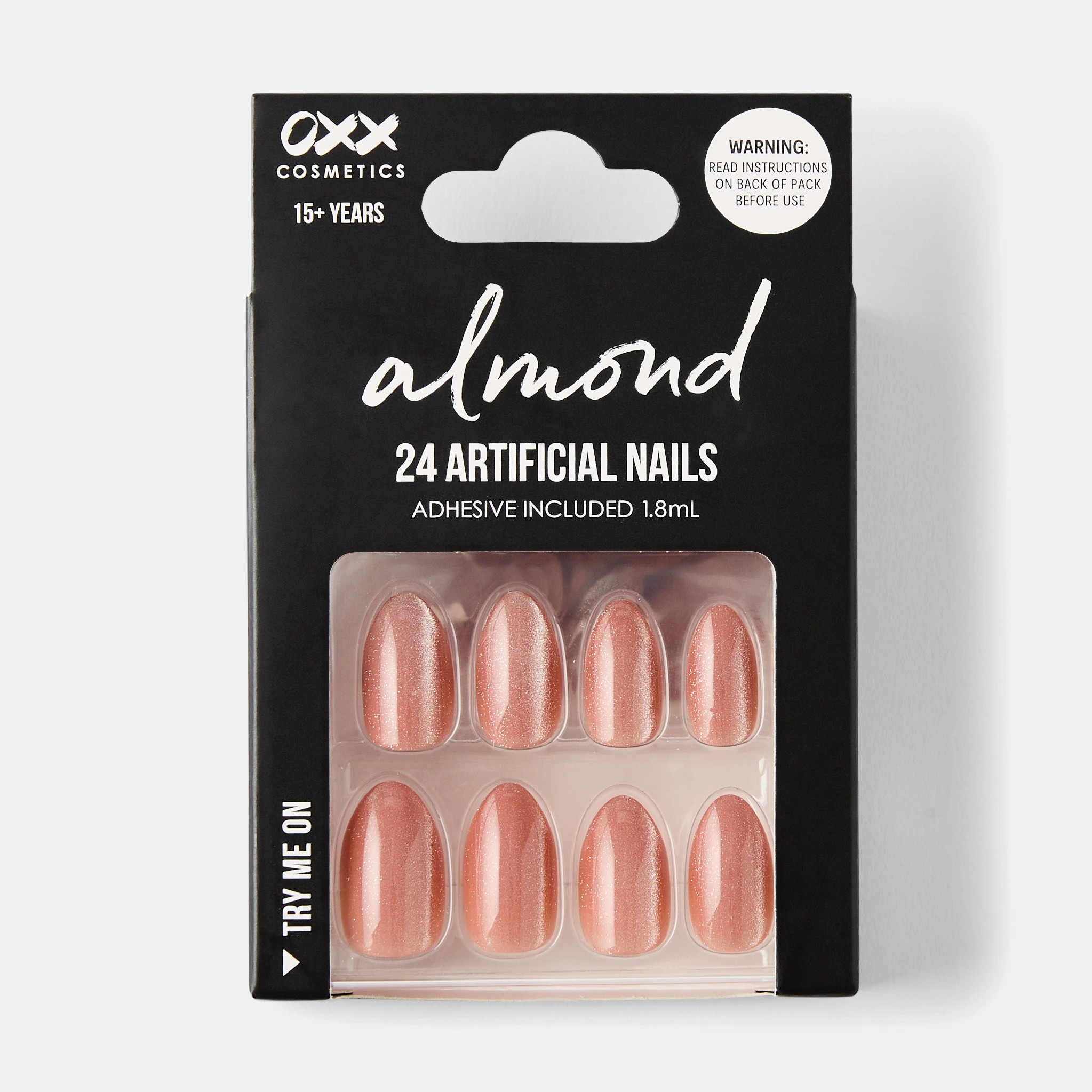 1 OXX Cosmetics 24 Pack Artificial Nails with Adhesive - Almond Shape, Brown, 1 of 5