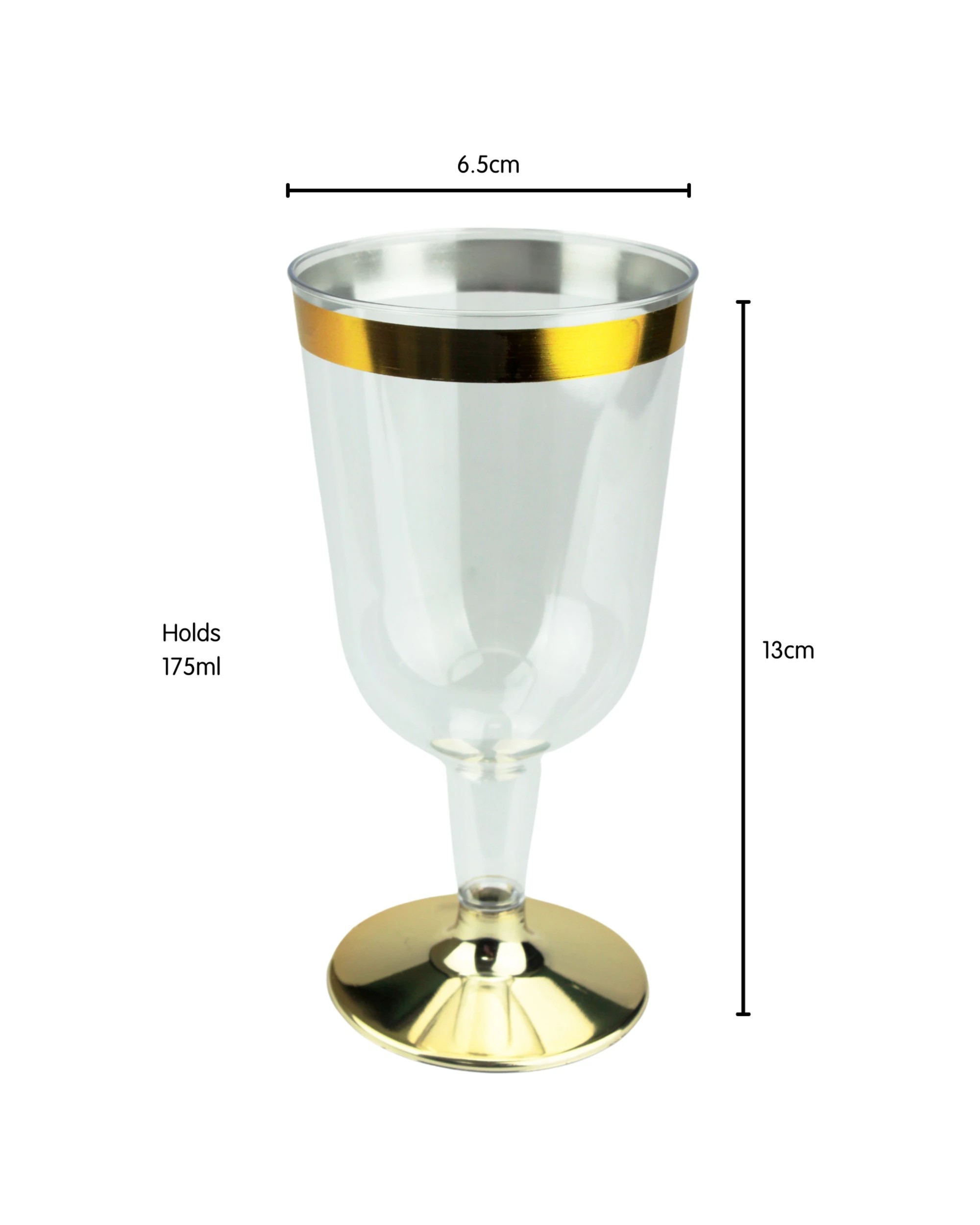2 Fun Time Gold Trim Plastic Wine Glasses 175ml Pack of 12 - Gold, Clear, 2 of 3