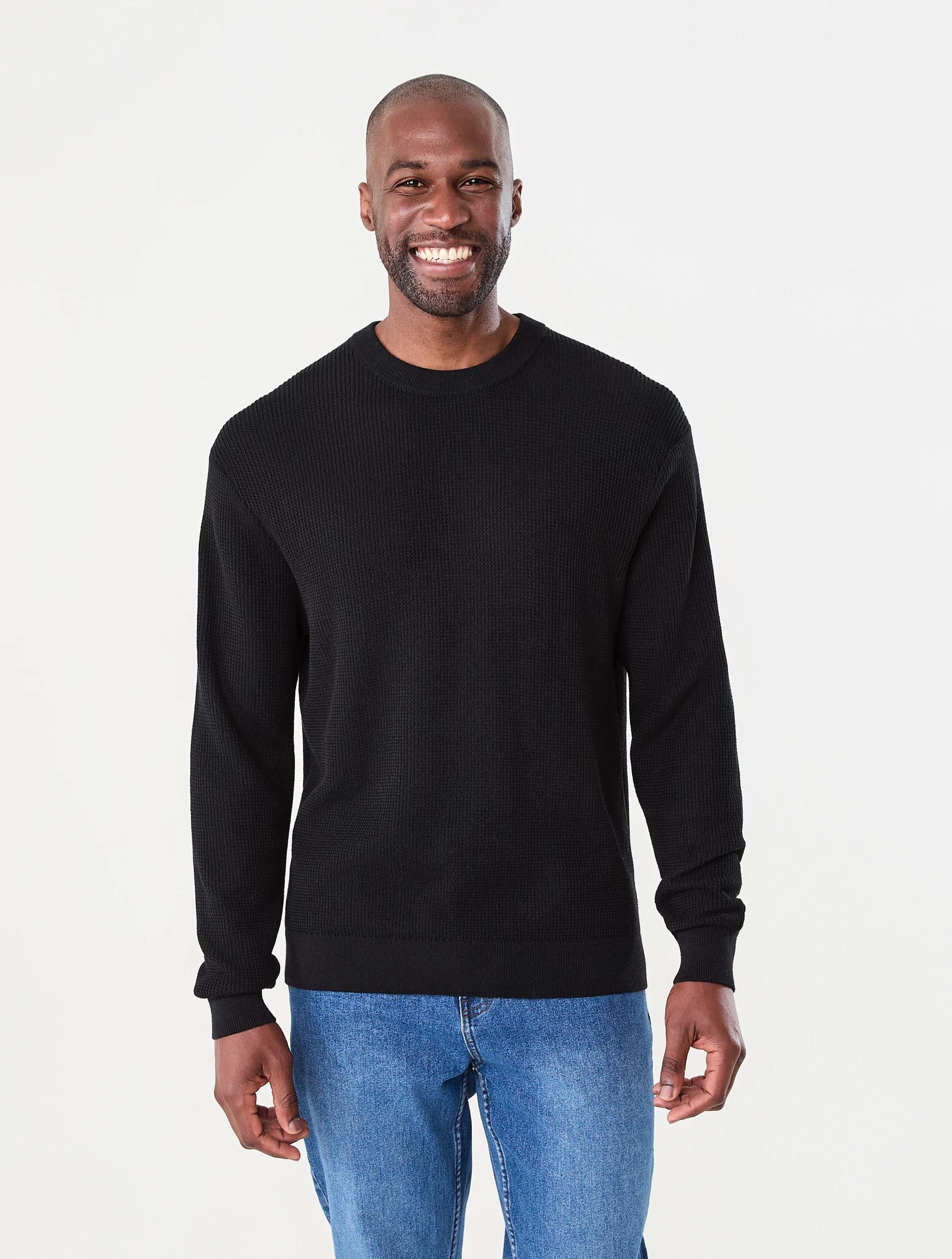 1 Lightweight Crew Neck Knit Jumper Black, 1 of 7
