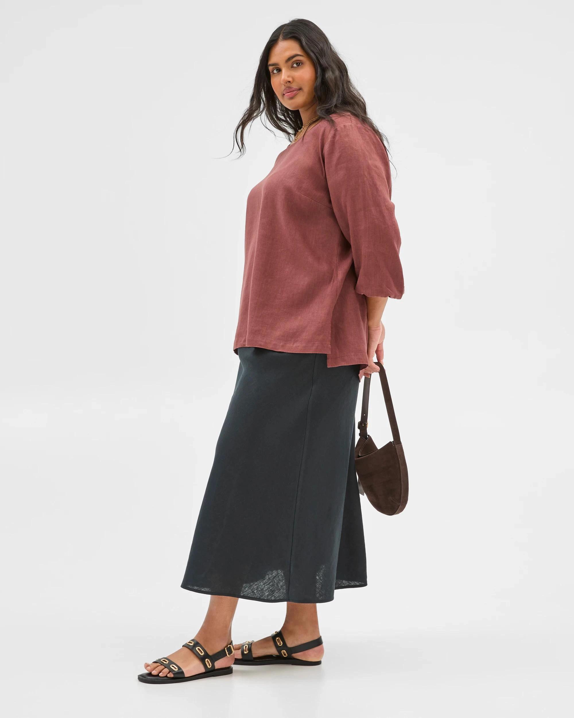 2 Target Plus Size European Linen Midi Skirt BLACK, 2 of 6