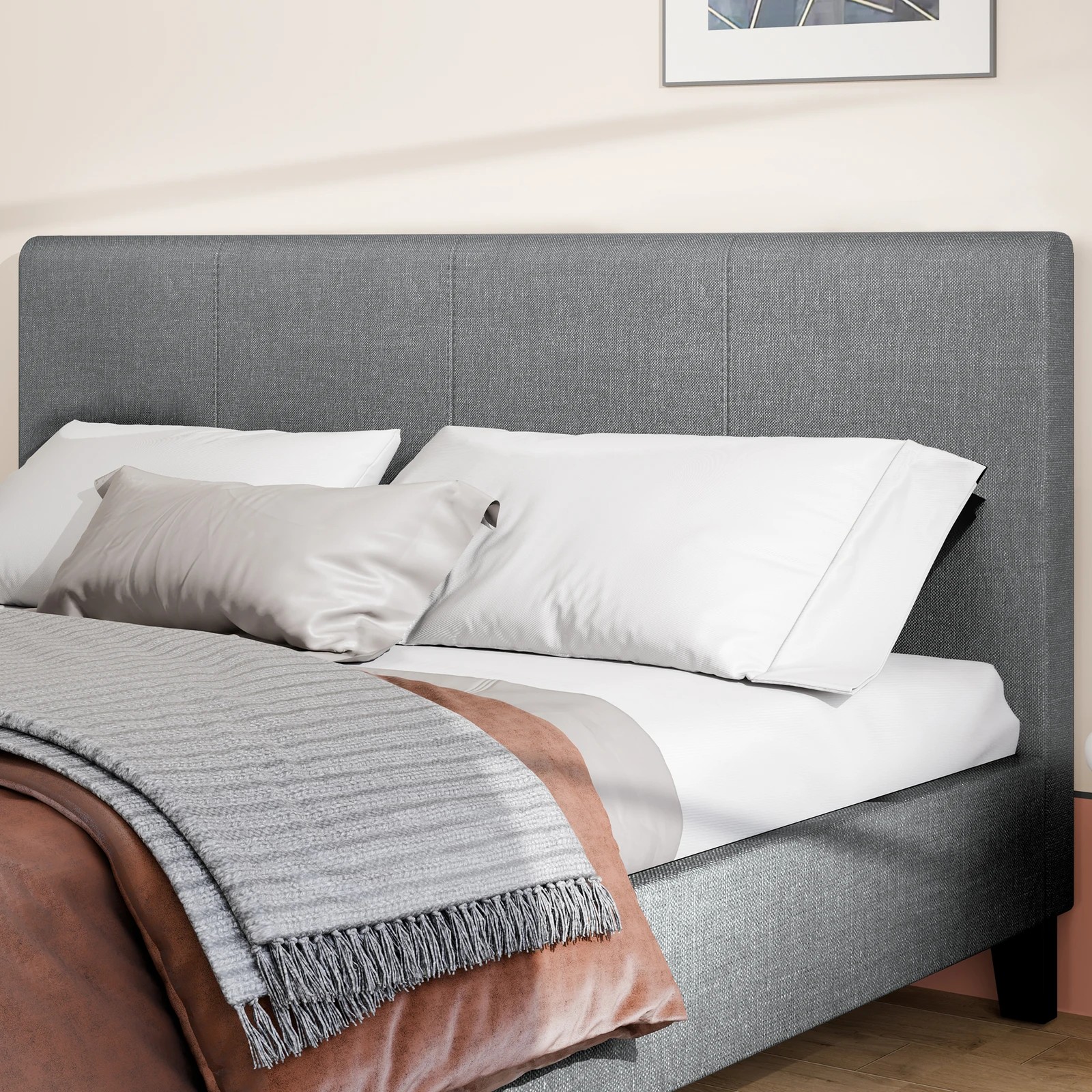 4 Alfordson Bed Frame Double Size Mattress Base Wooden Platform Fabric - Grey, 4 of 10