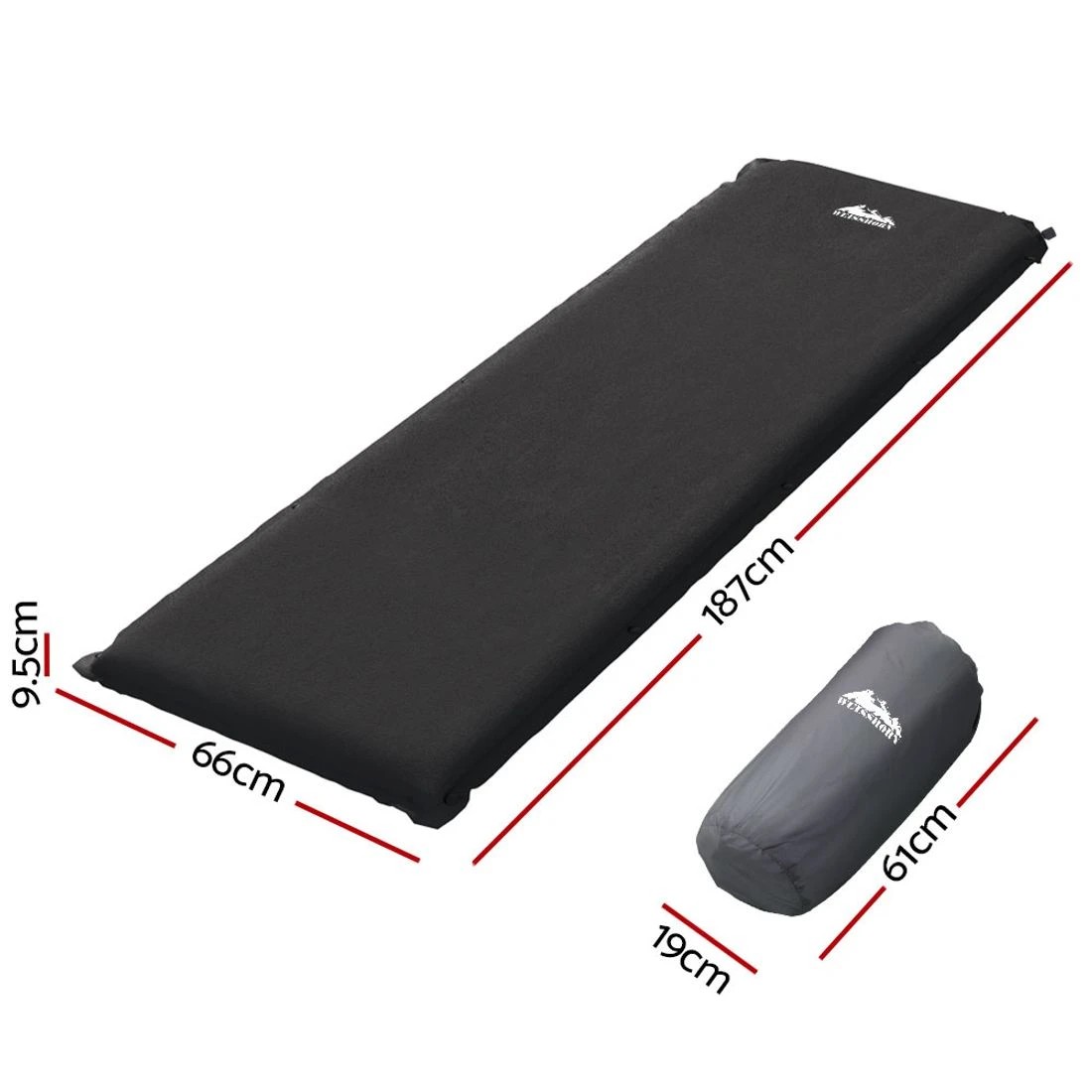 2 Weisshorn Self Inflating Mattress Camping Sleeping Mat Air Bed Pad Single - Black, 2 of 5